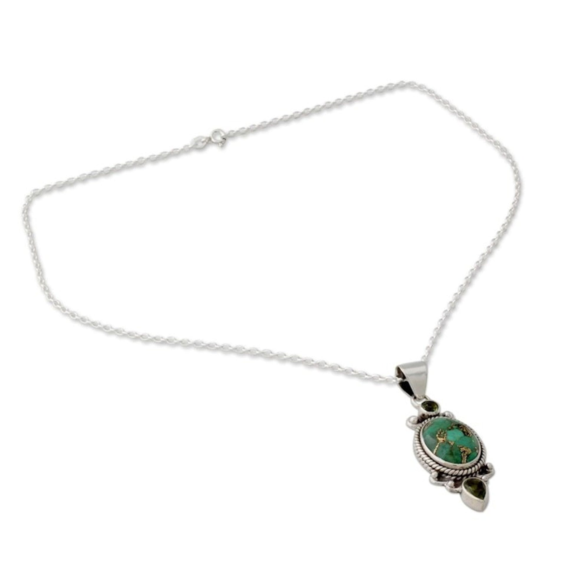 Pendant Necklace with Peridot and Composite Turquoise 'Resplendent in Green'
