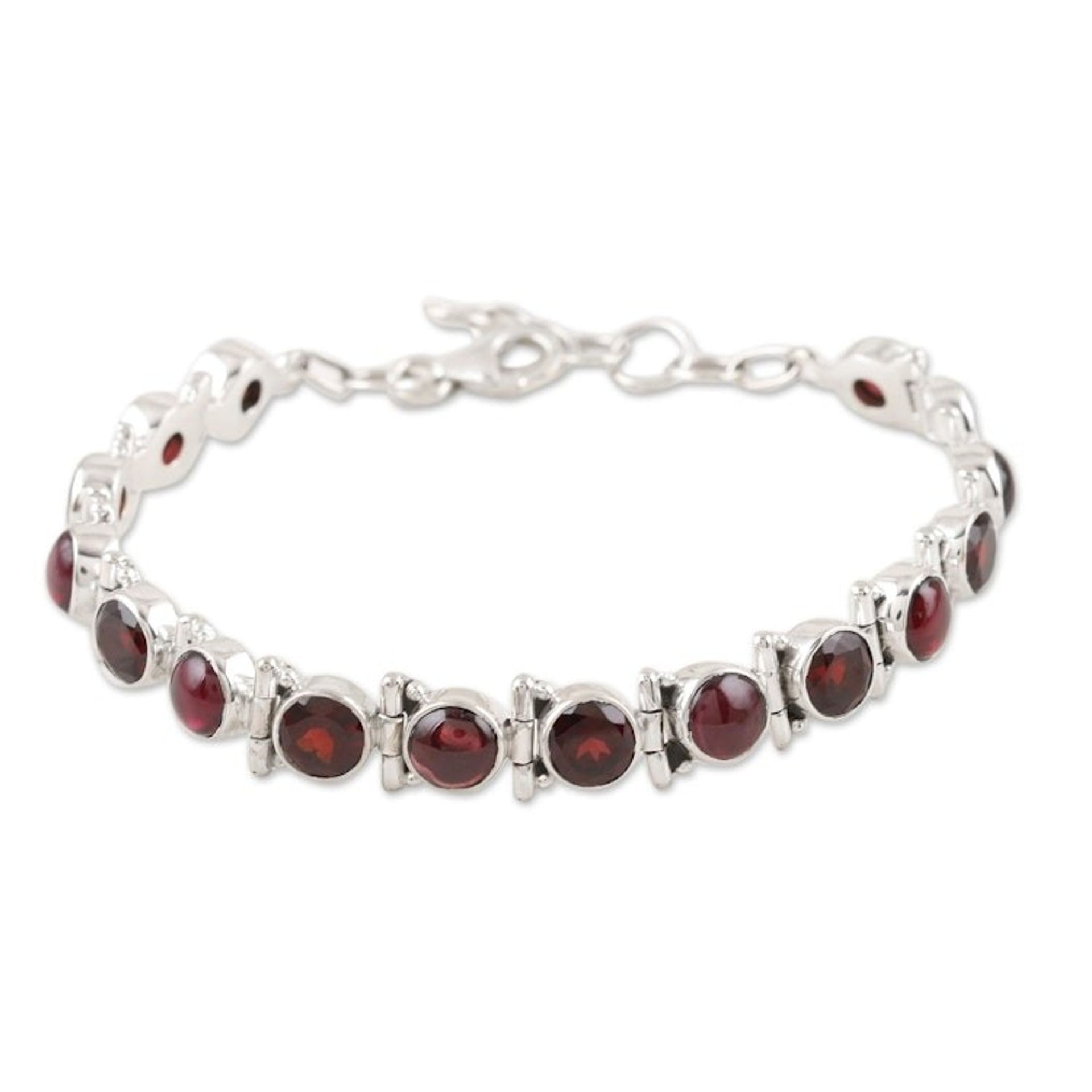 Garnet and Sterling Silver Tennis Bracelet 'Radiant Crown'