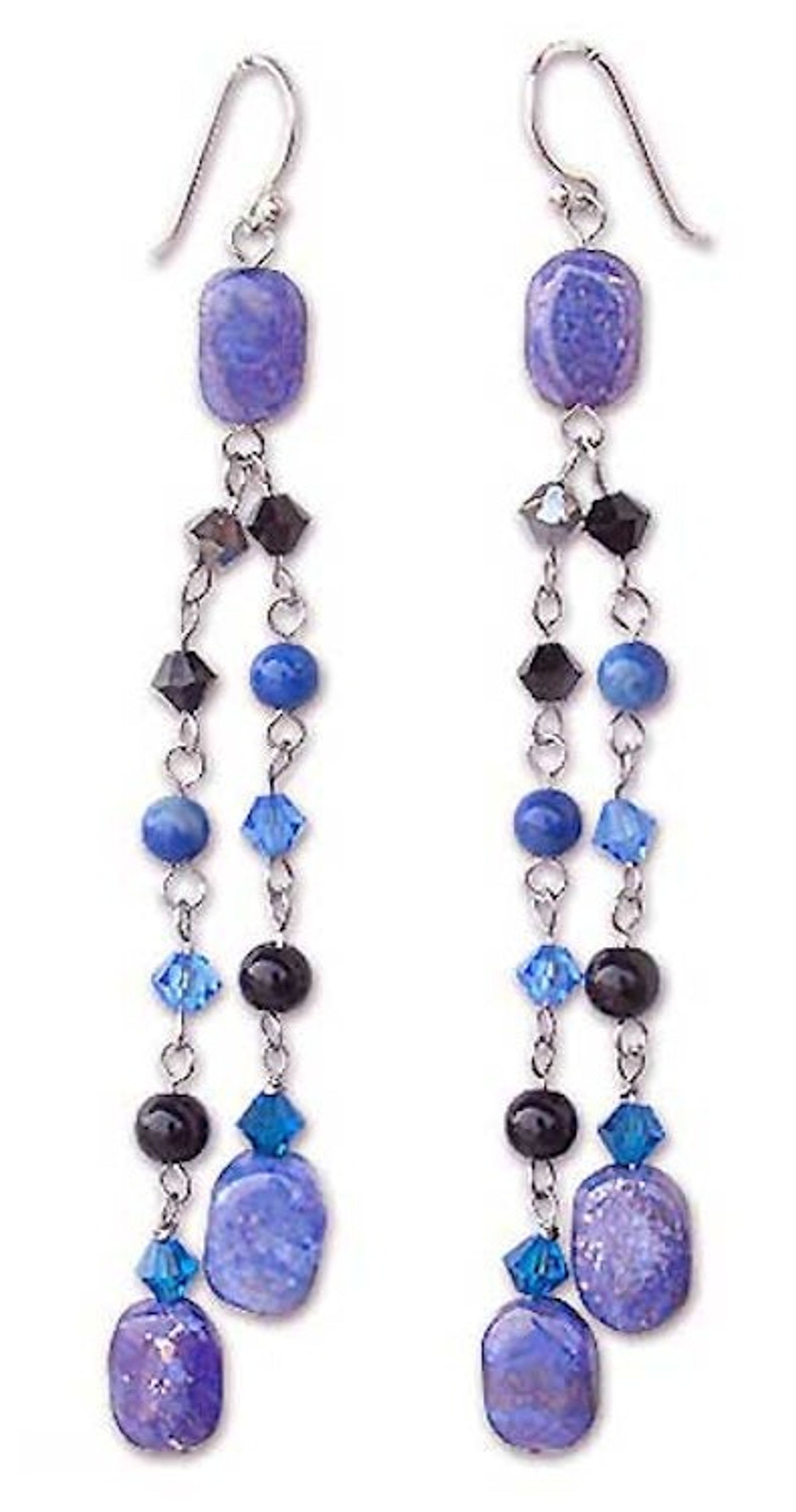 Fair Trade Lapis Lazuli Dangle Earrings 'Blue Rain Shower'