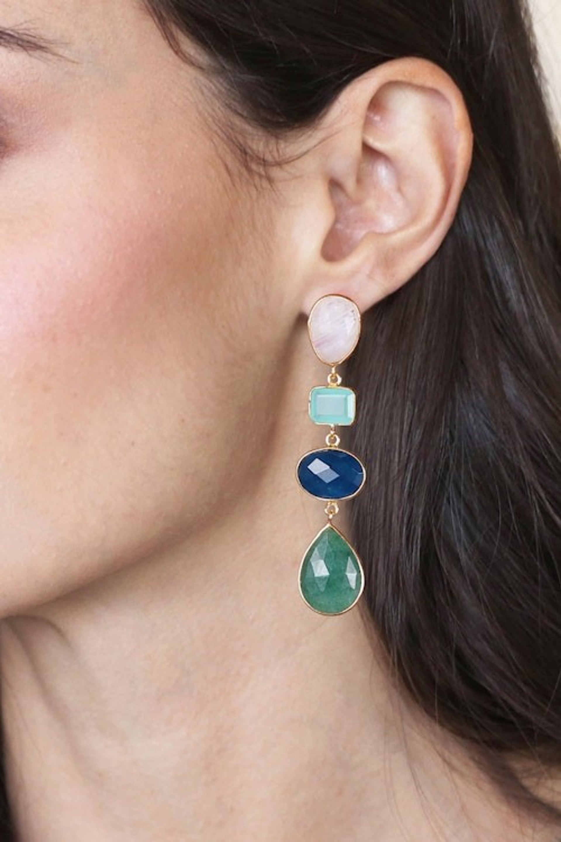 18k Gold-Plated 63-Carat Multi-Gemstone Dangle Earrings 'Dazzling Quartet'