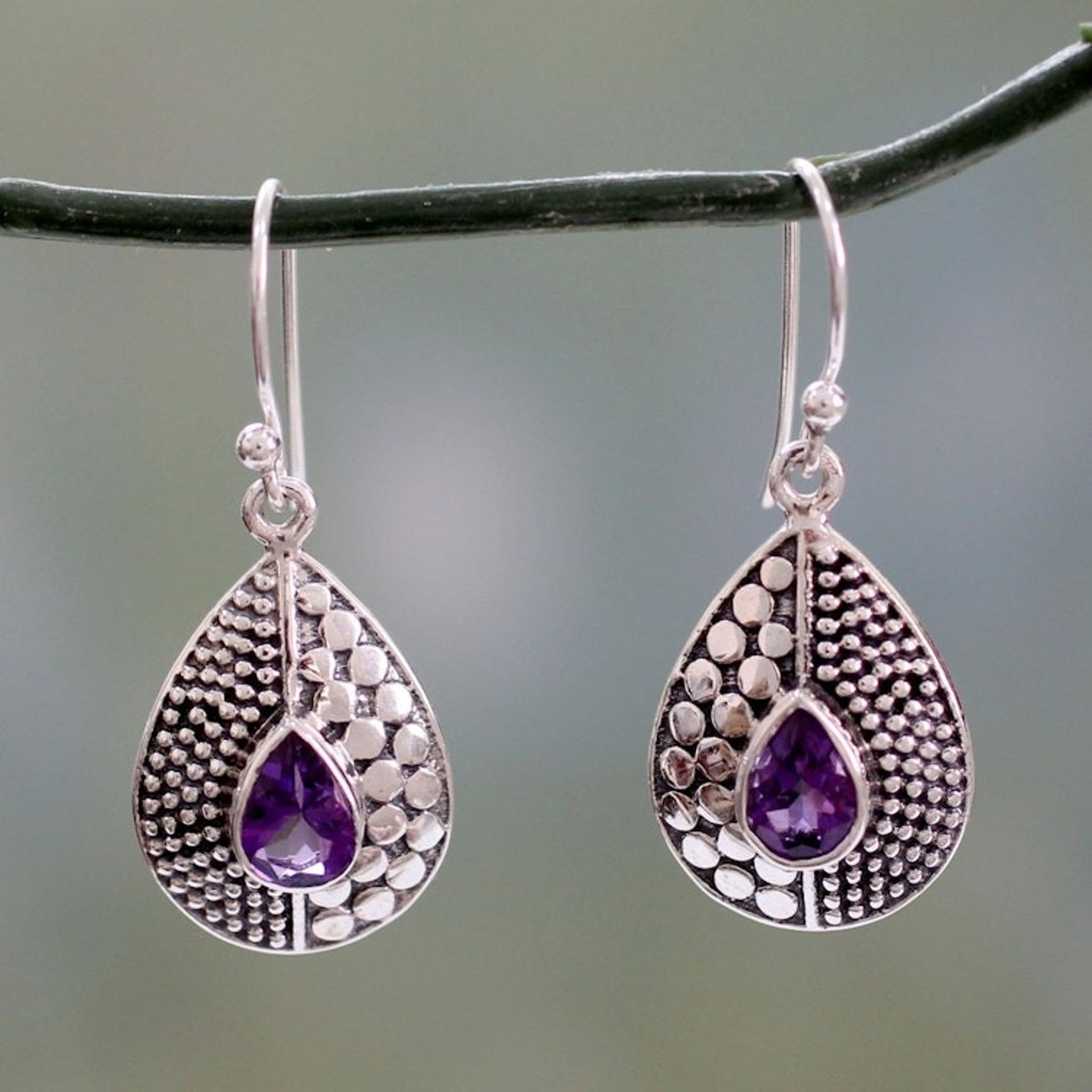 Original Design Amethyst Earrings Set in Sterling Silver 'Purple Fusion'