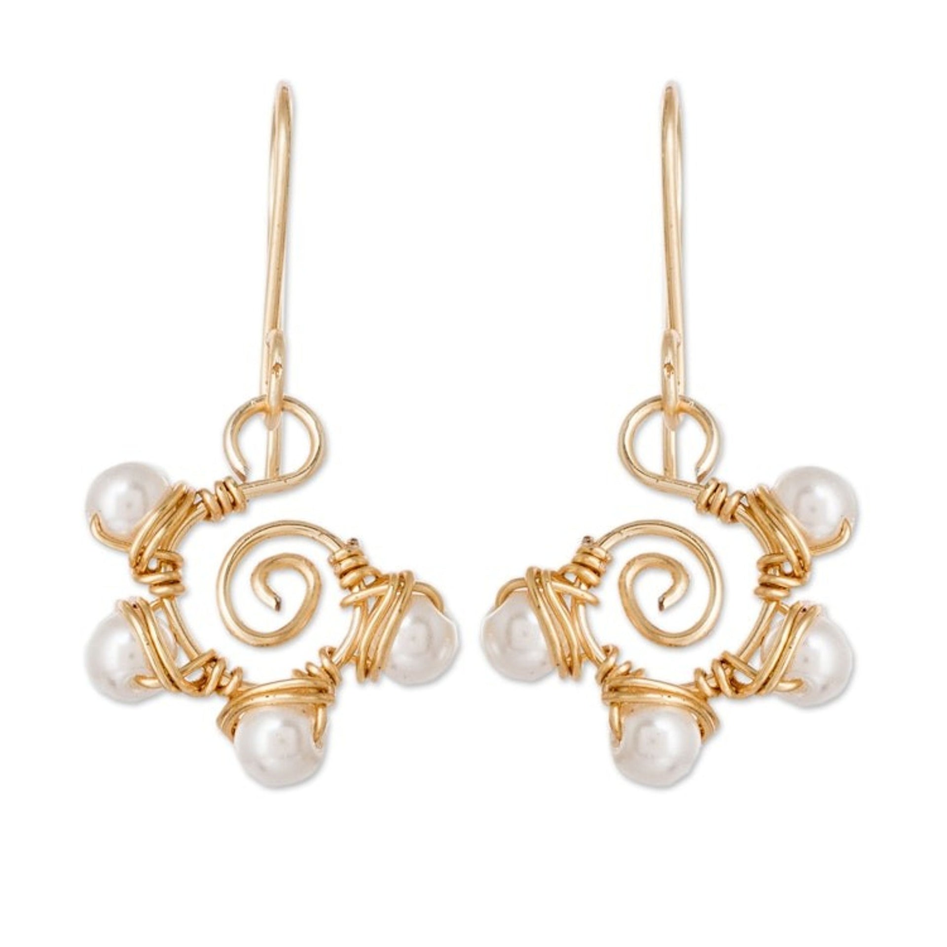 Dangle Earrings with Cultured Pearls Twisted Wire Accents 'Cool Wind'