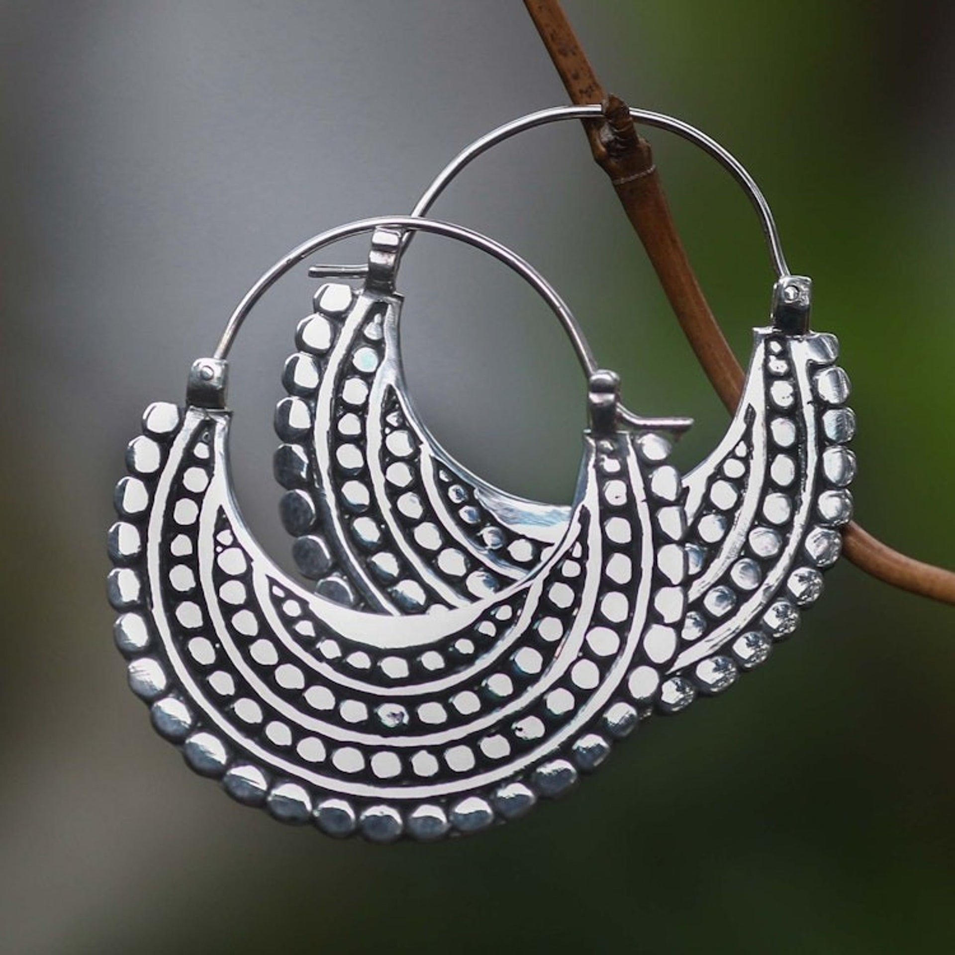 Artisan Crafted Sterling Silver Hoop Style Earrings 'Moon Sliver'