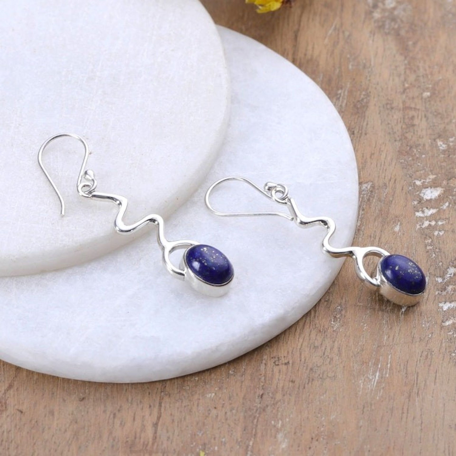 Modern Lapis Lazuli Dangle Earrings from India 'Intellectual Dangle'