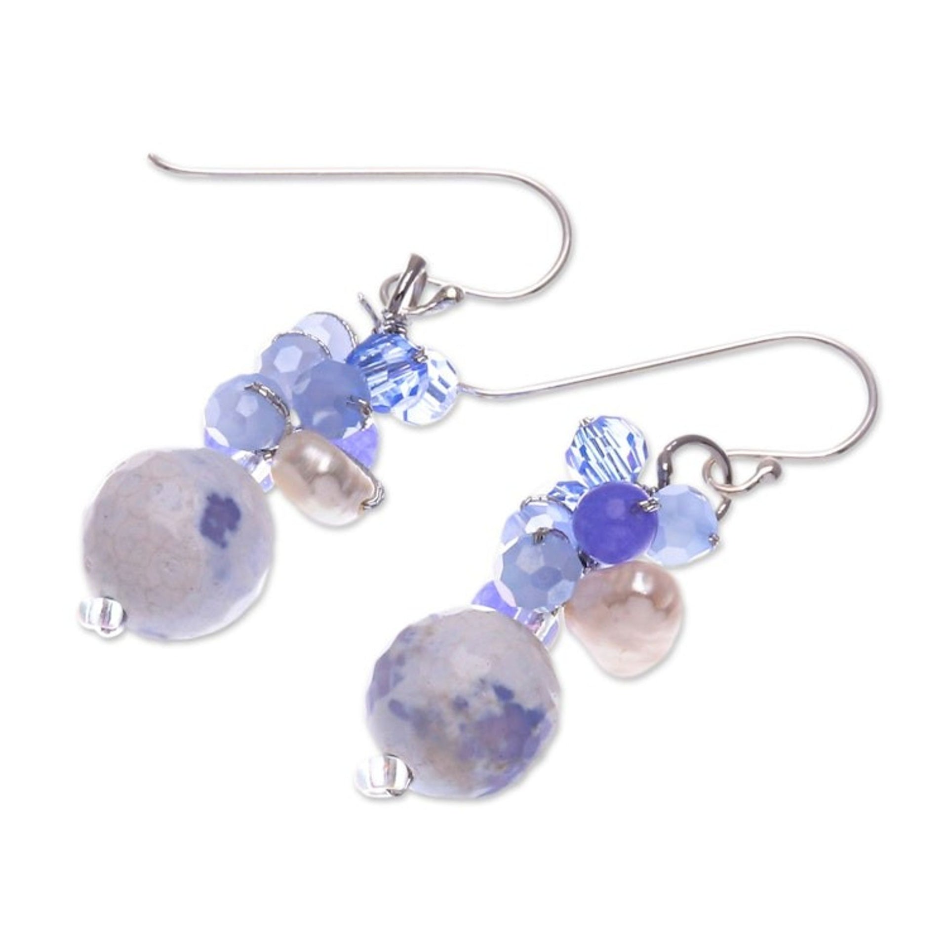 Blue Multi-Gemstone Dangle Earrings Handcrafted in Thailand 'Blue Energy'