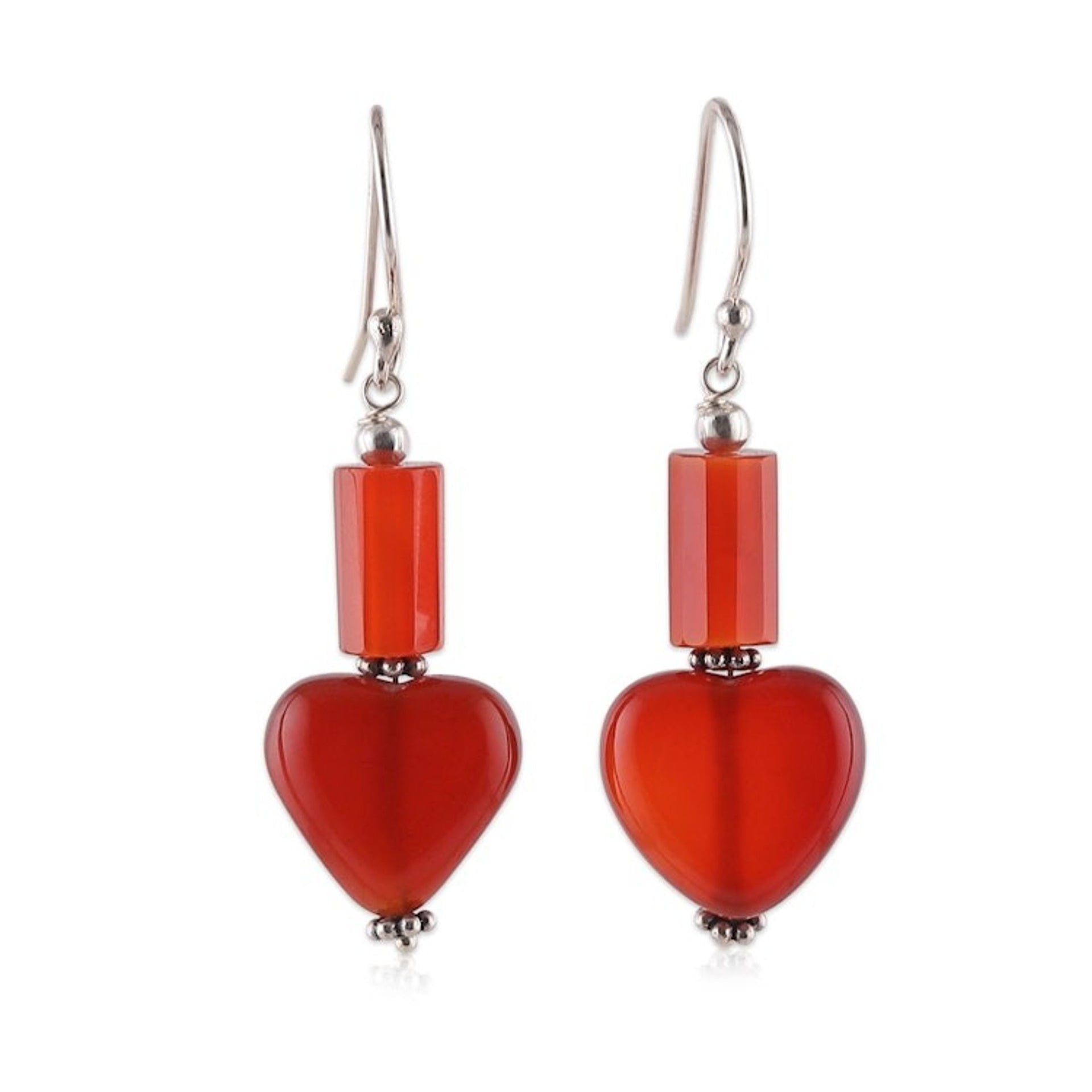 Romantic Minimalist Heart-Shaped Carnelian Dangle Earrings 'Novel Romance'