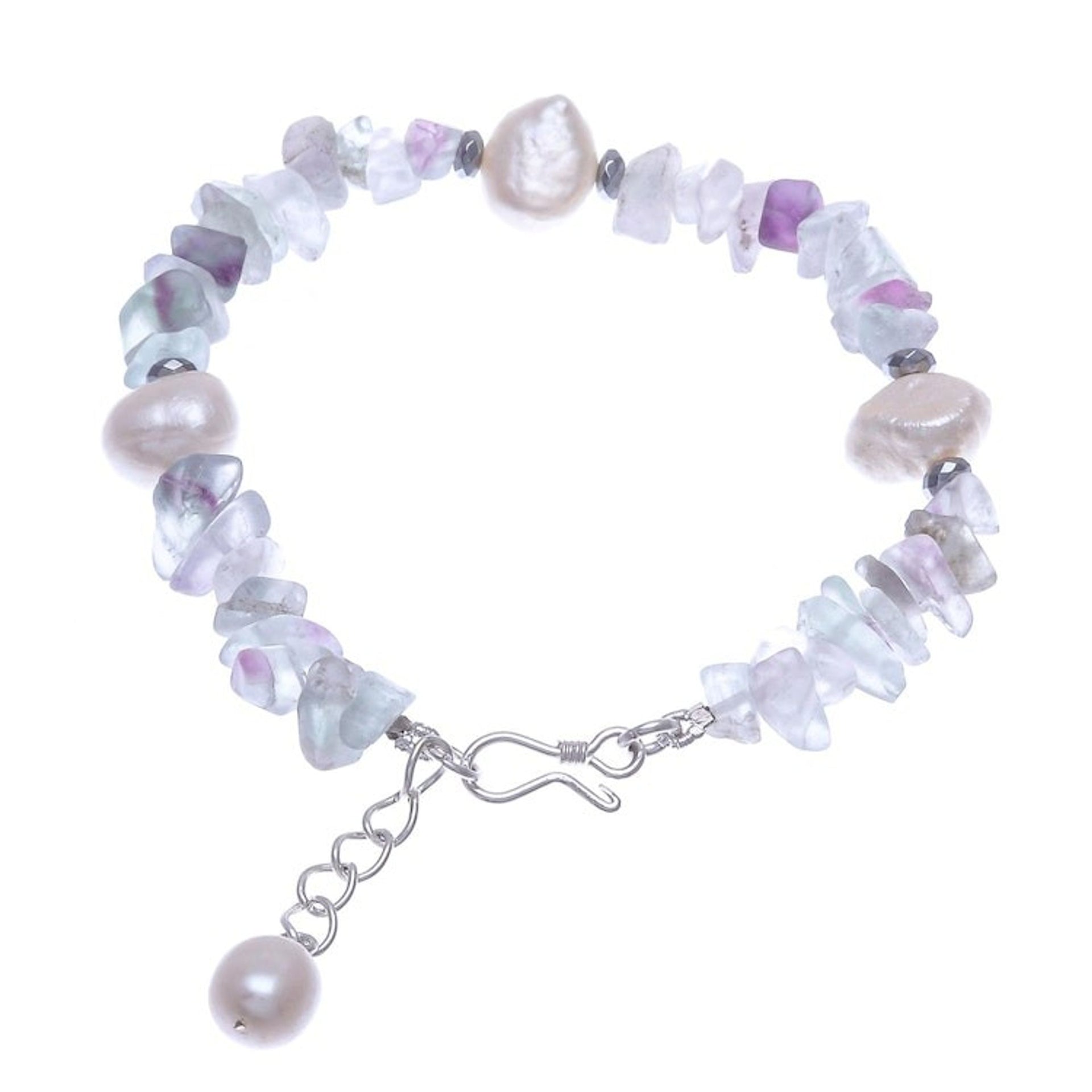 Cultured Freshwater Pearl and Fluorite Beaded Bracelet 'Mellow Night'