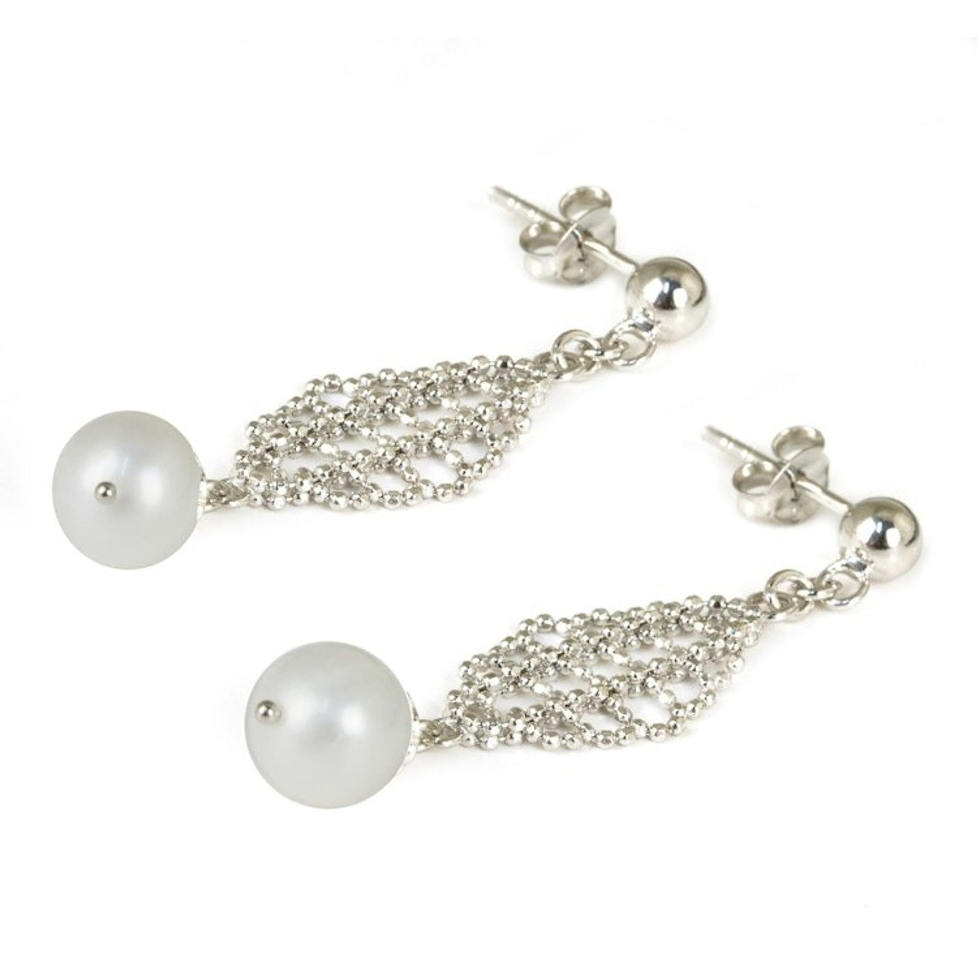 White Pearls on Artisan Crafted 925 Sterling Silver Earrings 'White Rose Mist'