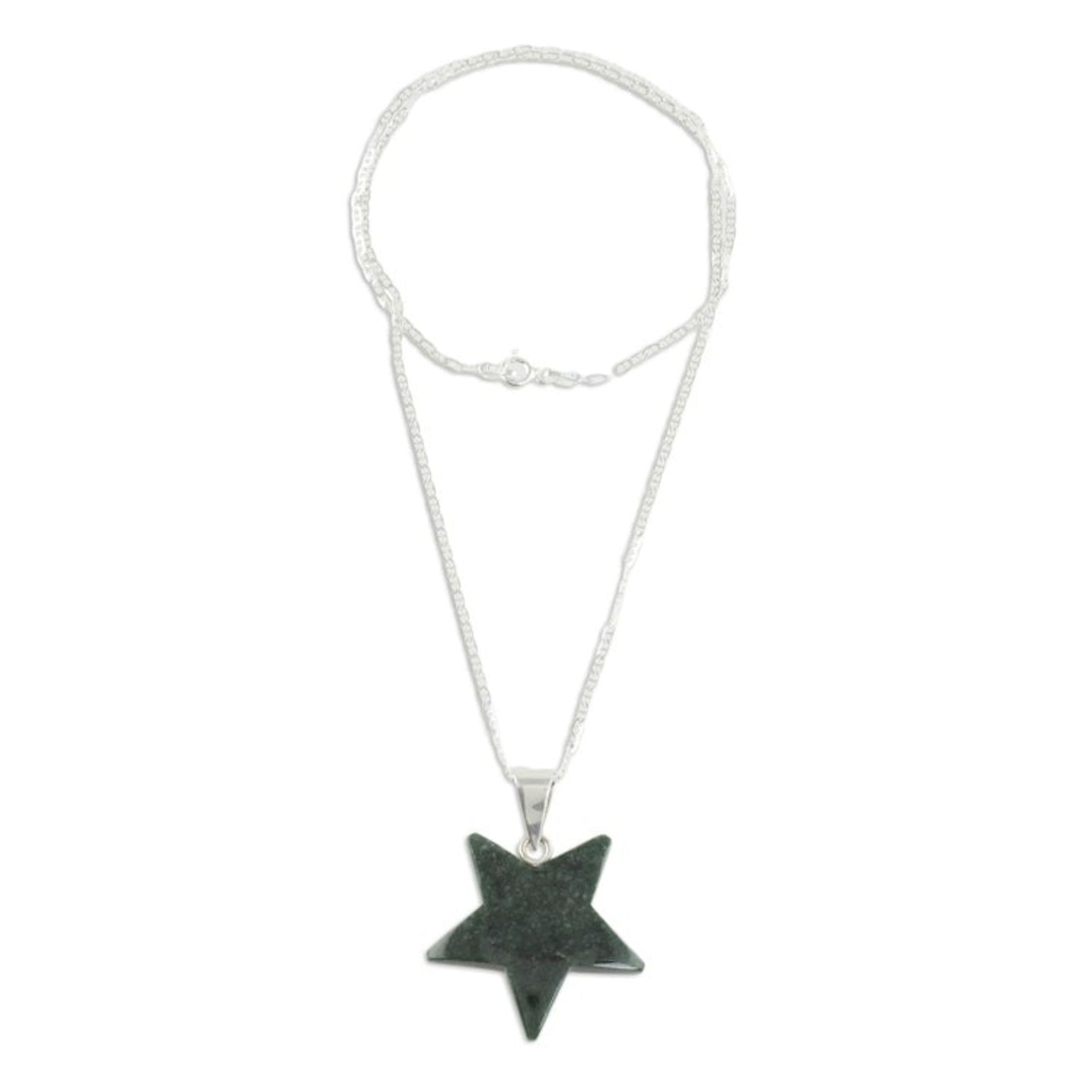 Jade Star Pendant Necklace in Dark Green from Guatemala 'Stellar Light in Dark Green'