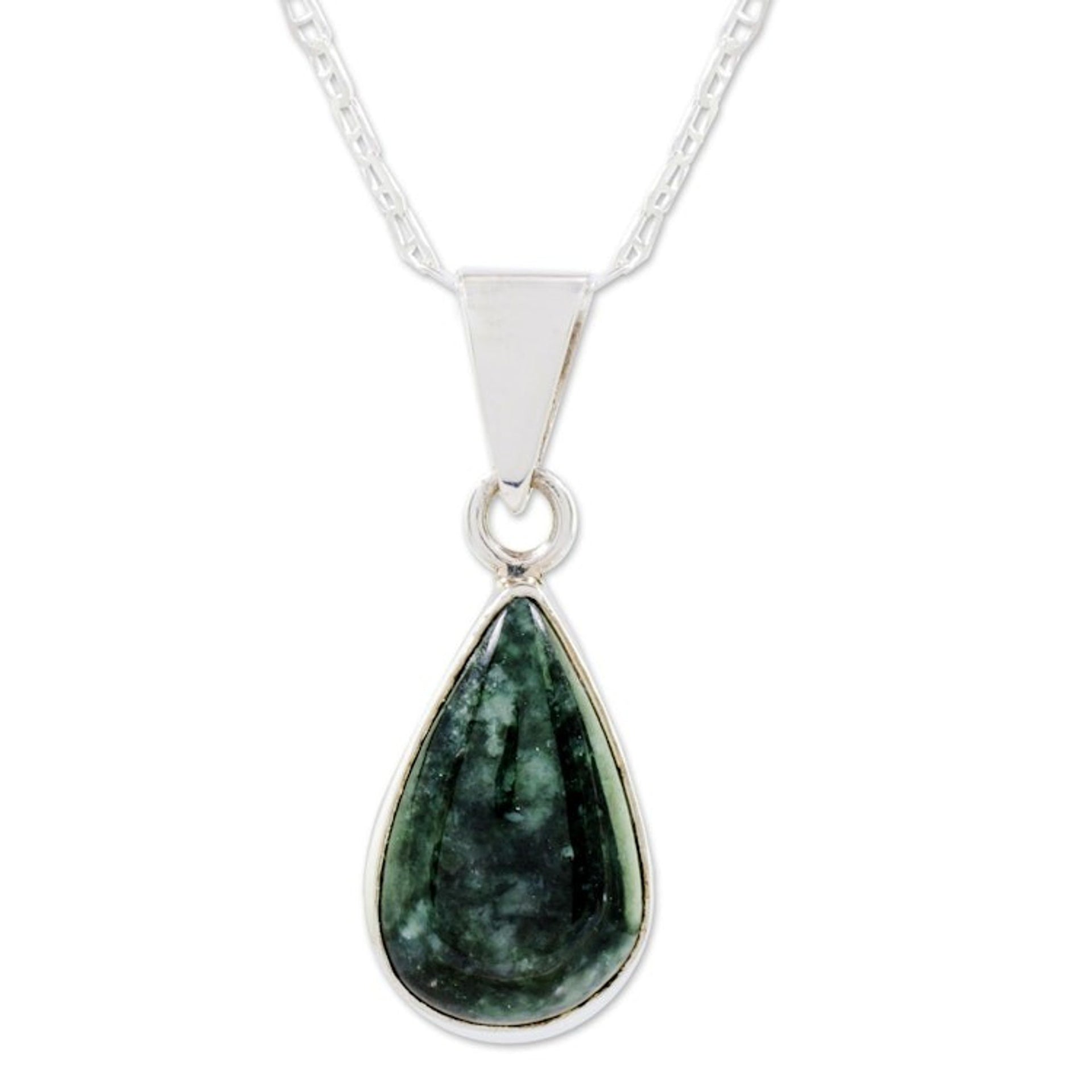 Green Jade Teardrop Pendant Necklace from Guatemala 'Falling Drop'