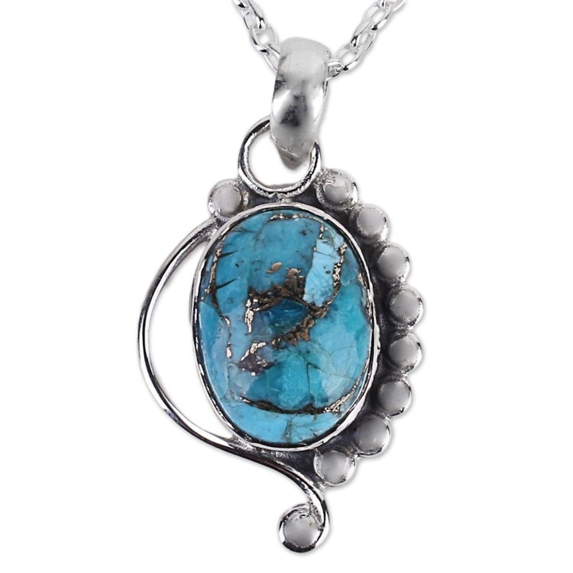Turquoise Jewelry Indian Sterling Silver Necklace 'Blue Indian Paisley'