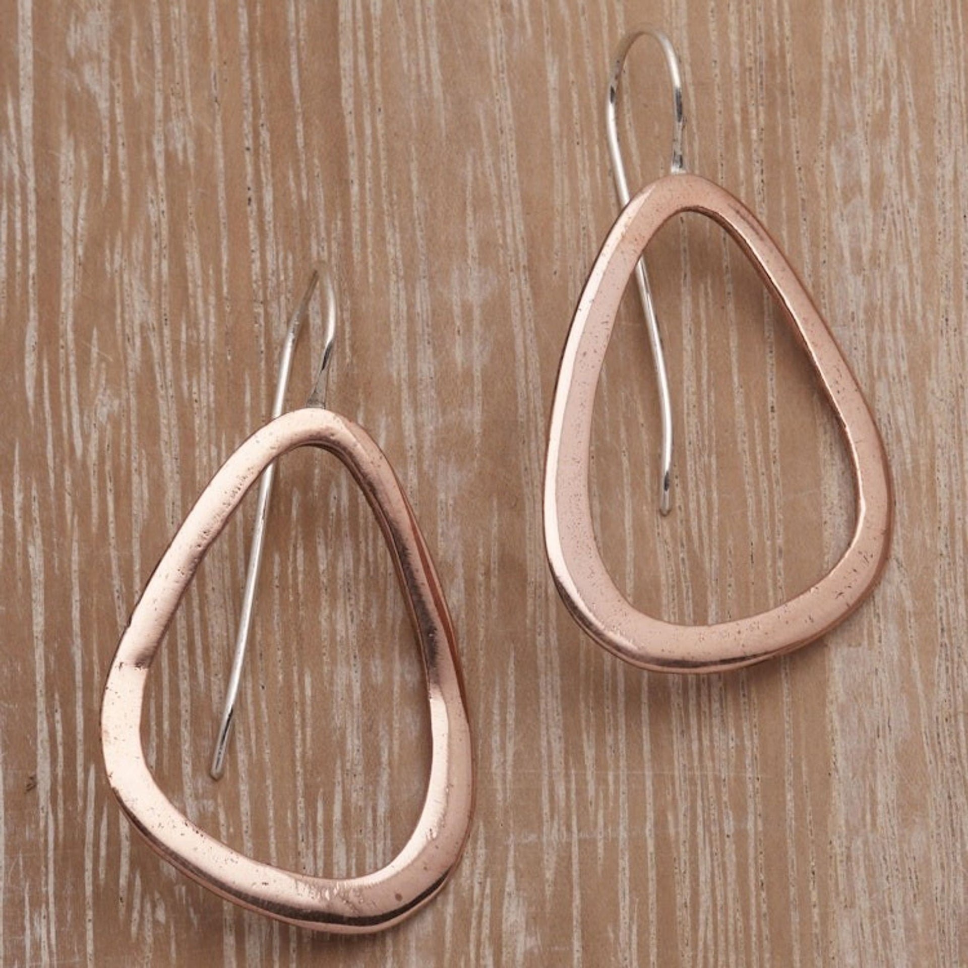 Abstract Copper Drop Earrings with Sterling Silver Hooks 'Delightful Abstraction'