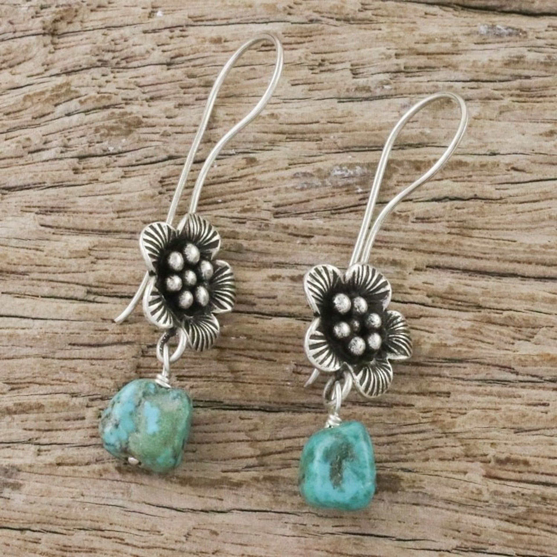 950 Silver Flower Dangle Earrings from Hill Tribe Artisans 'Apricot Blossom'