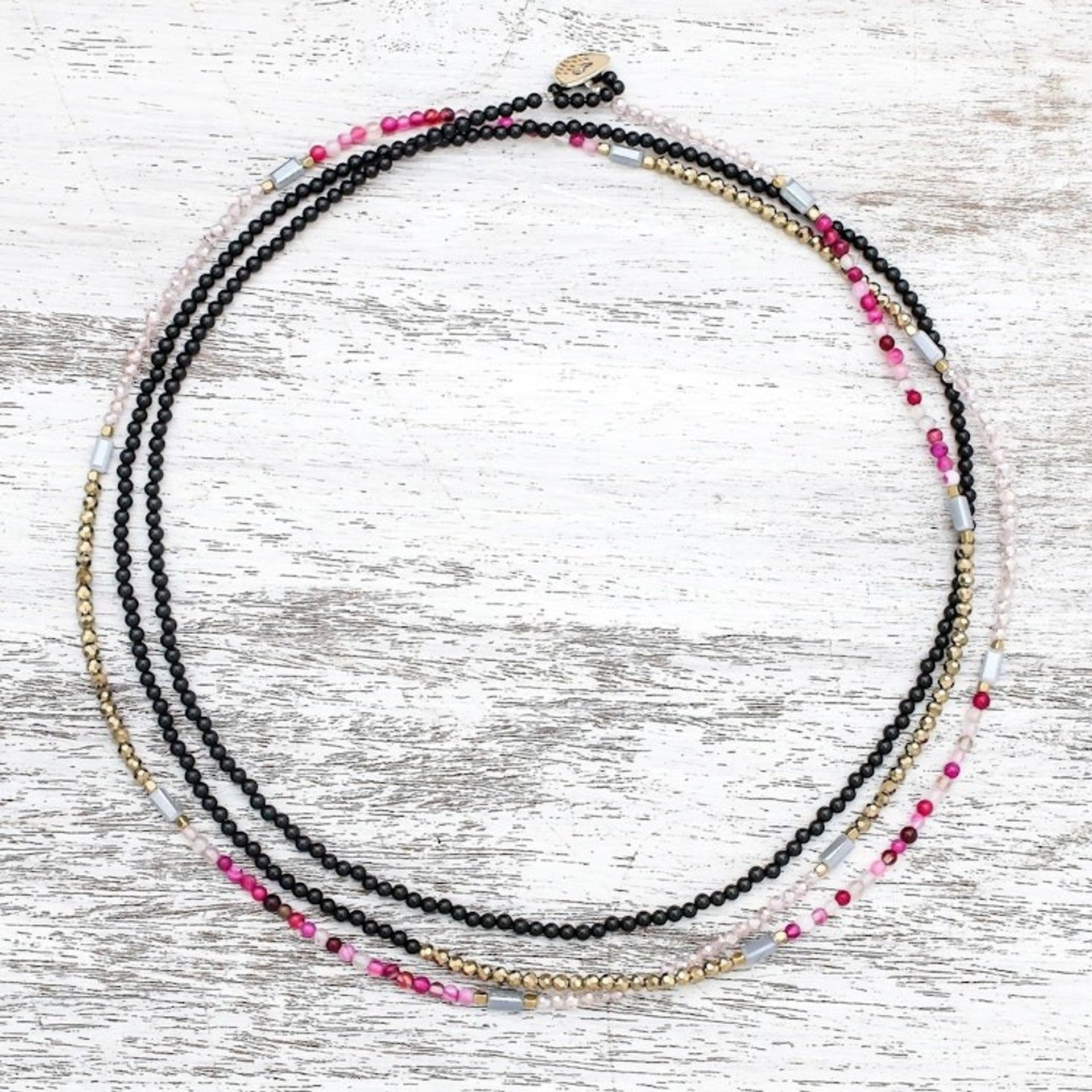 Extra Long Beaded Strand Necklace in Pink from Thailand 'Midnight Love in Pink'
