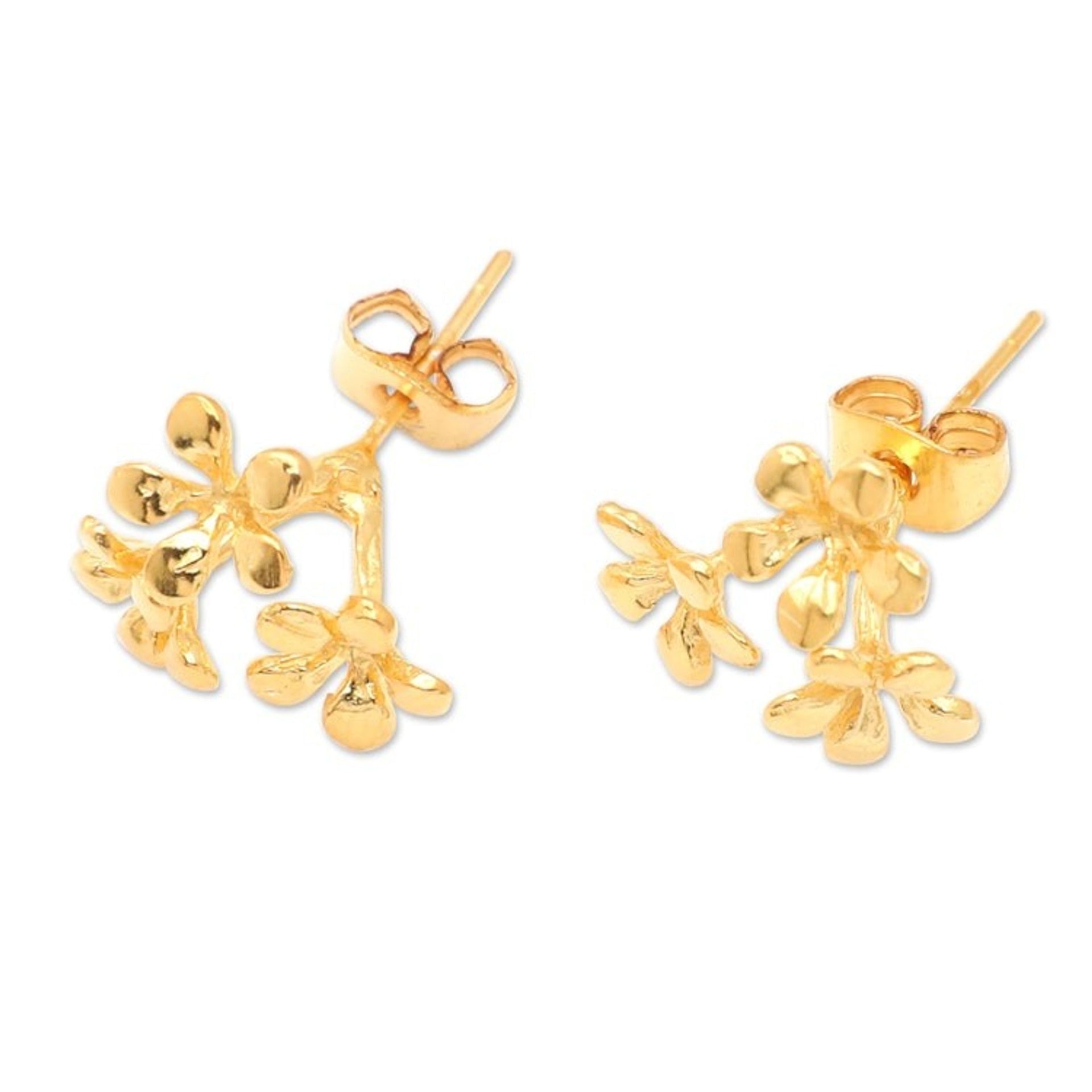 18k Gold-Plated Floral Drop Earrings in a High Polish Finish 'Primaveral Gold'