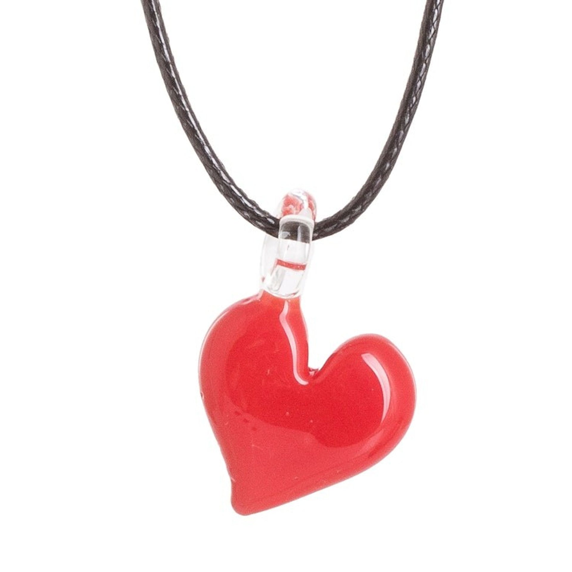 Adjustable Art Glass Necklace with Red Heart Pendant 'Vibrant Passion'