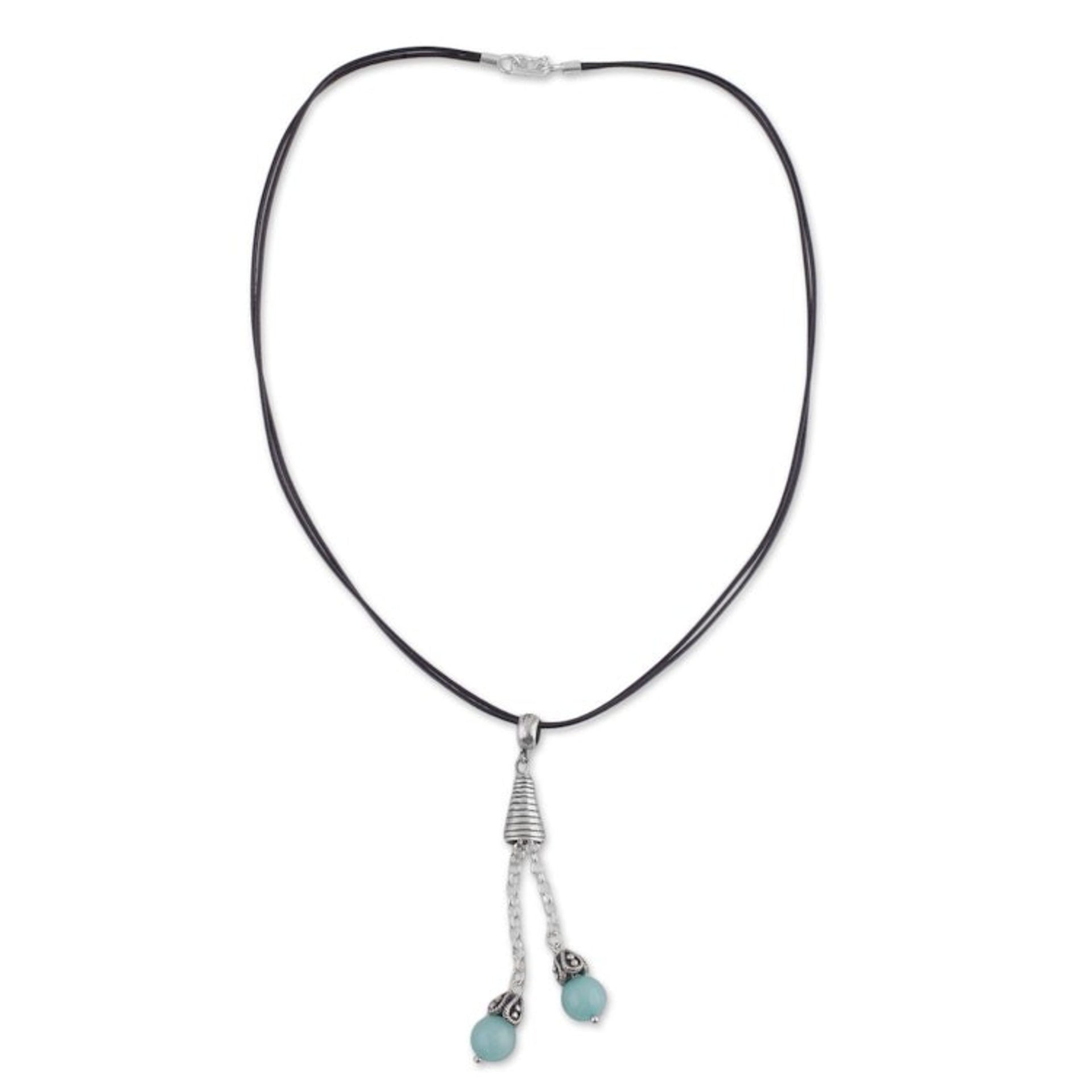 Amazonite Pendant Necklace on Cotton Cord from Peru 'Floral Pendulums'