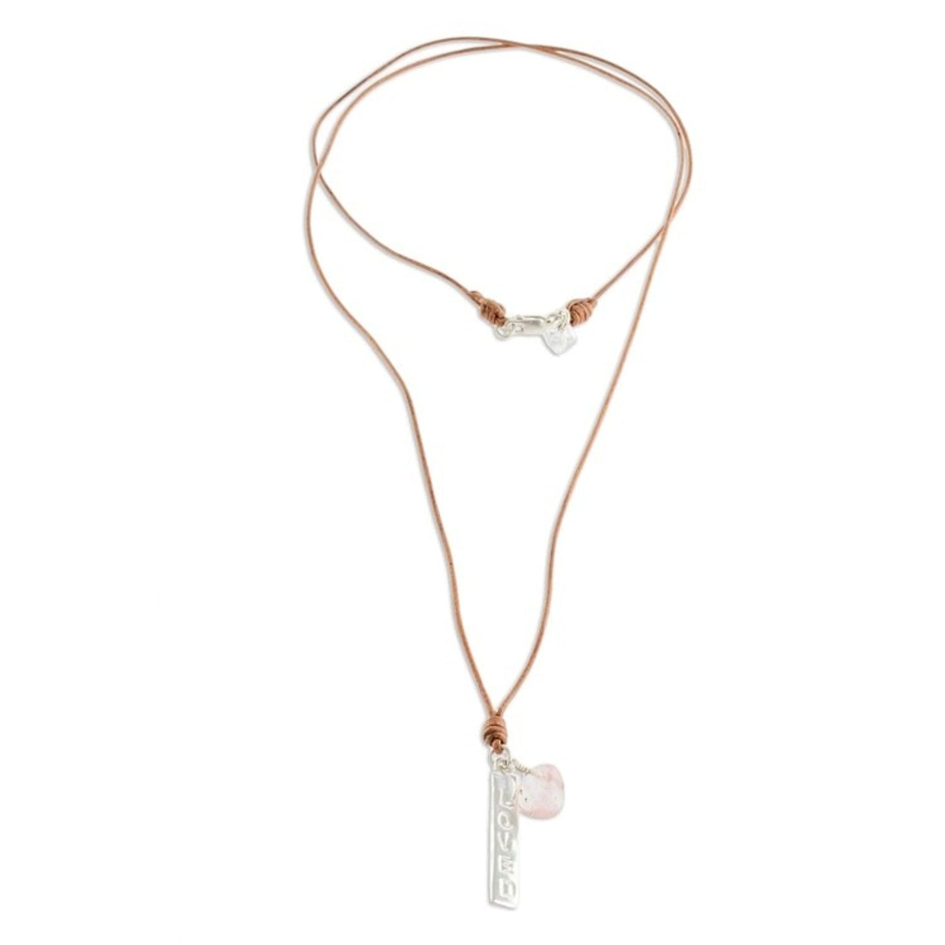 Romantic Rose Quartz Pendant Necklace from Guatemala 'Loved'