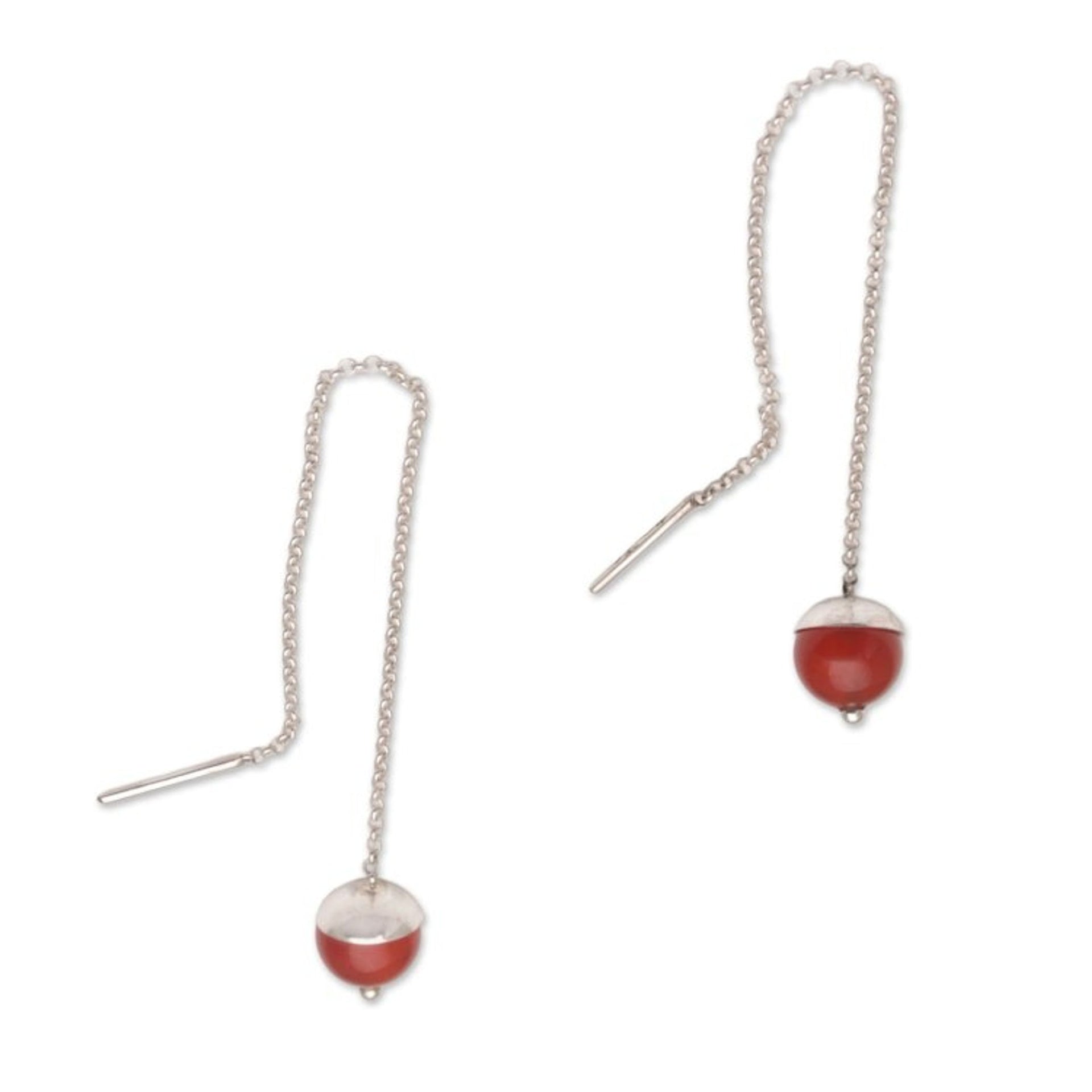 Handmade Carnelian Threader Earrings 925 Sterling Silver 'Soaring Dawn'