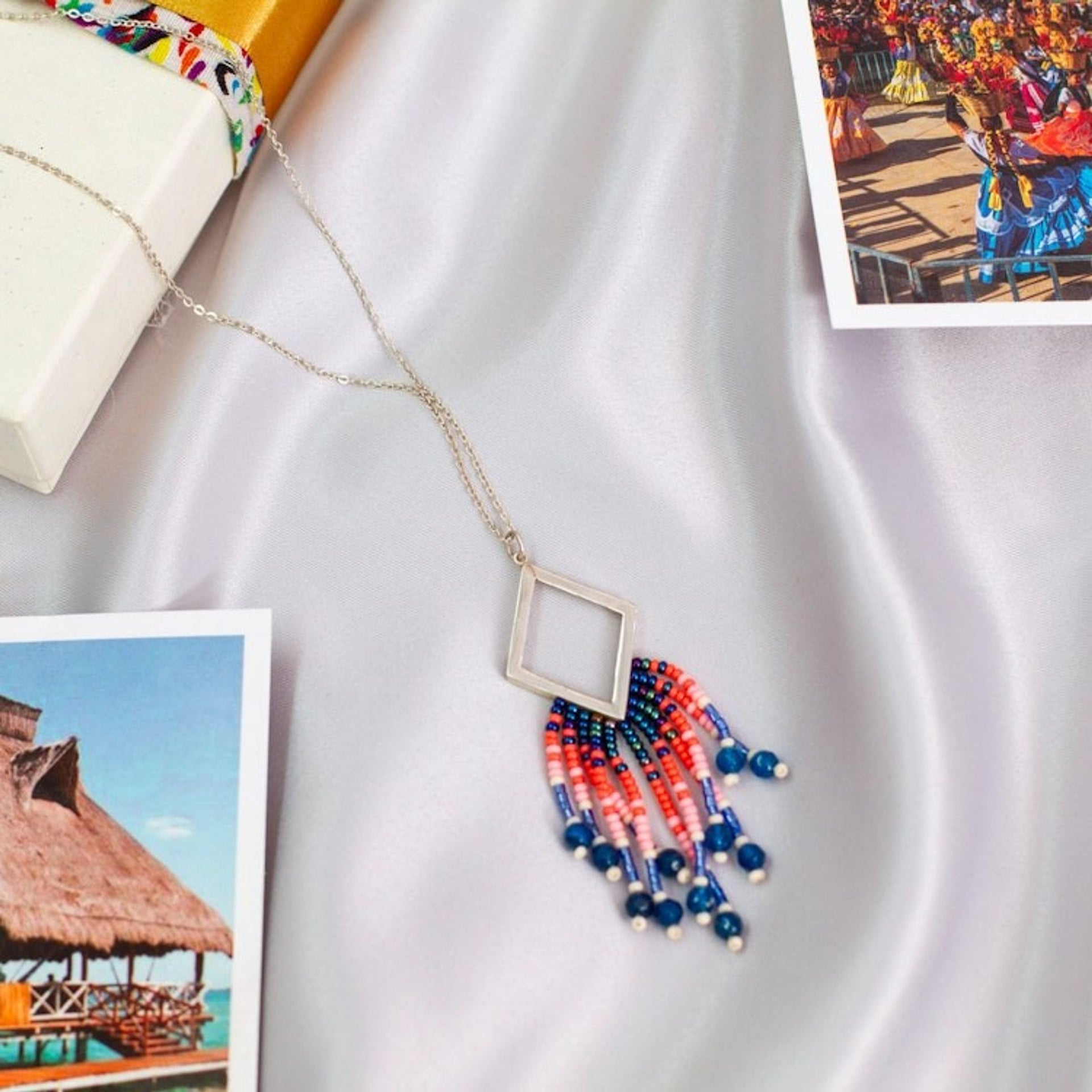 Beaded Waterfall Necklace from Mexico 'Azure Diamond'