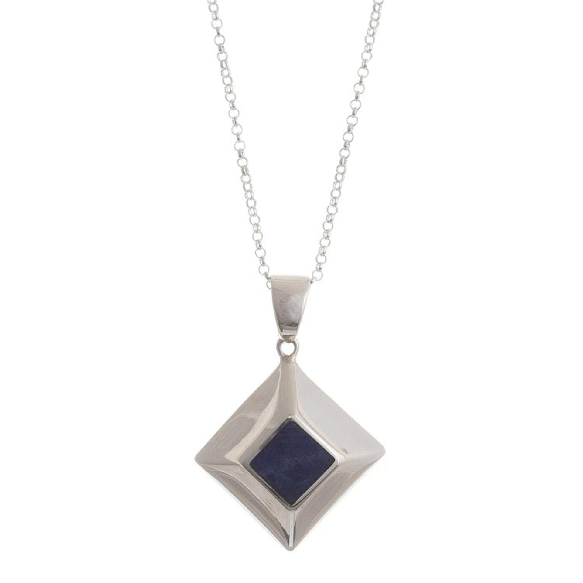 Peruvian Sodalite and Sterling Silver Pendant Necklace 'Window to Heaven'