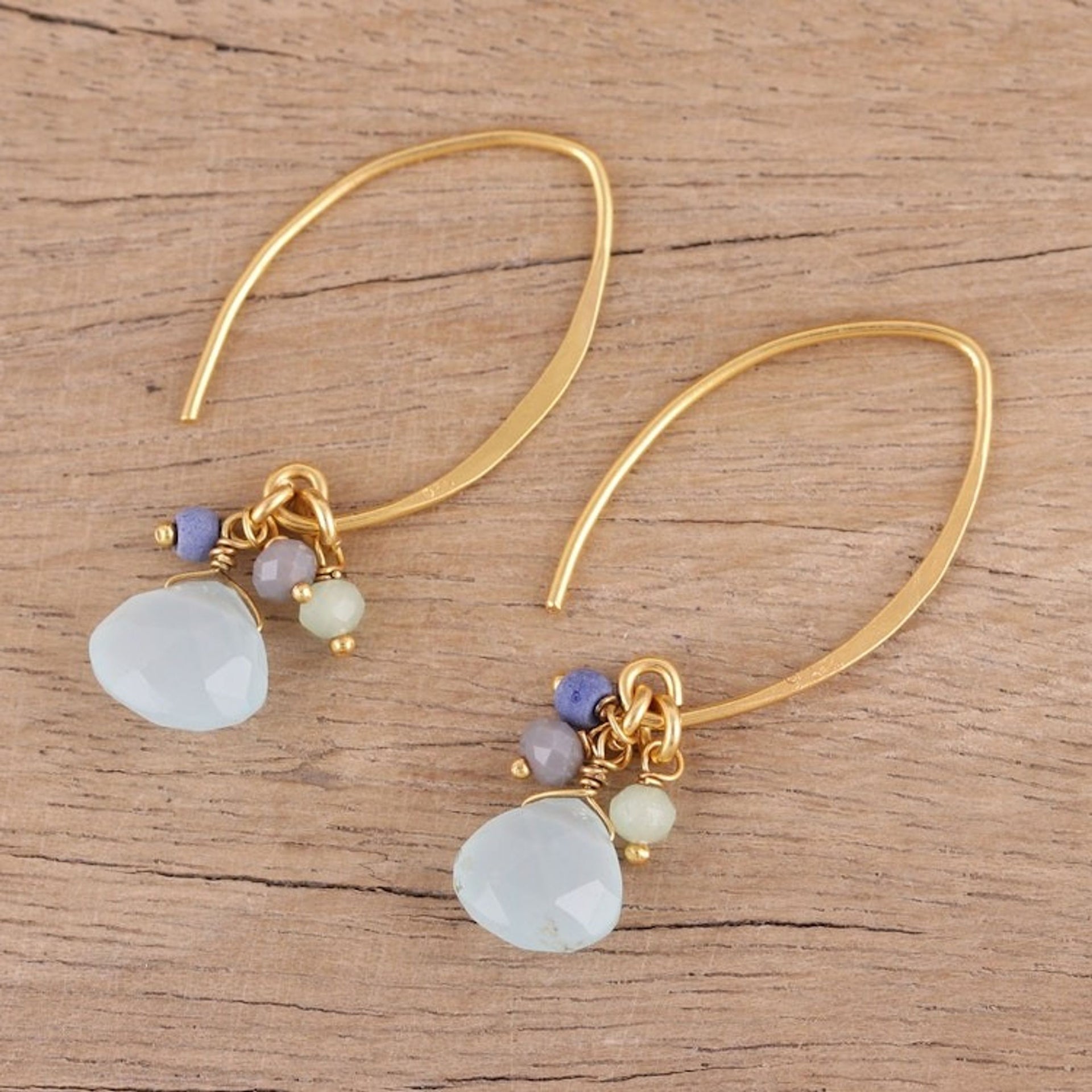 Lapis and Chalcedony 22k Gold Plated 925 Silver Earrings 'Beautiful Grace'
