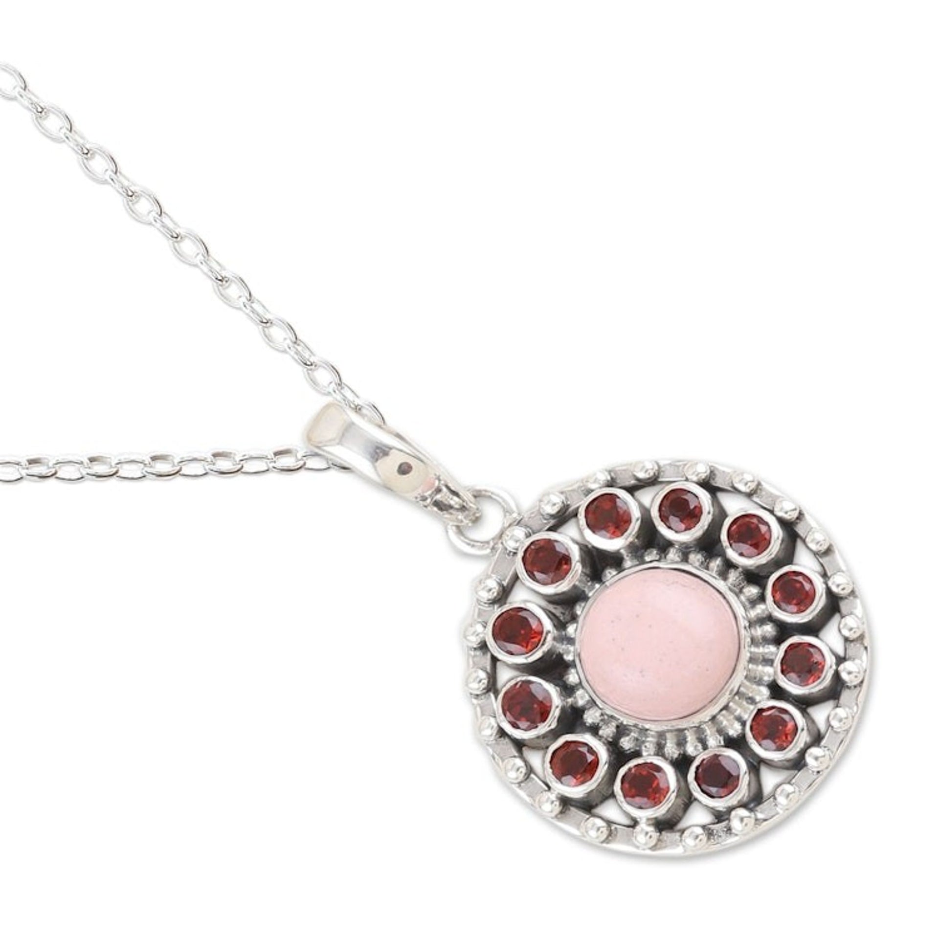 Opal and Garnet Sterling Silver Pendant Necklace from India 'Hope of the Persevering'