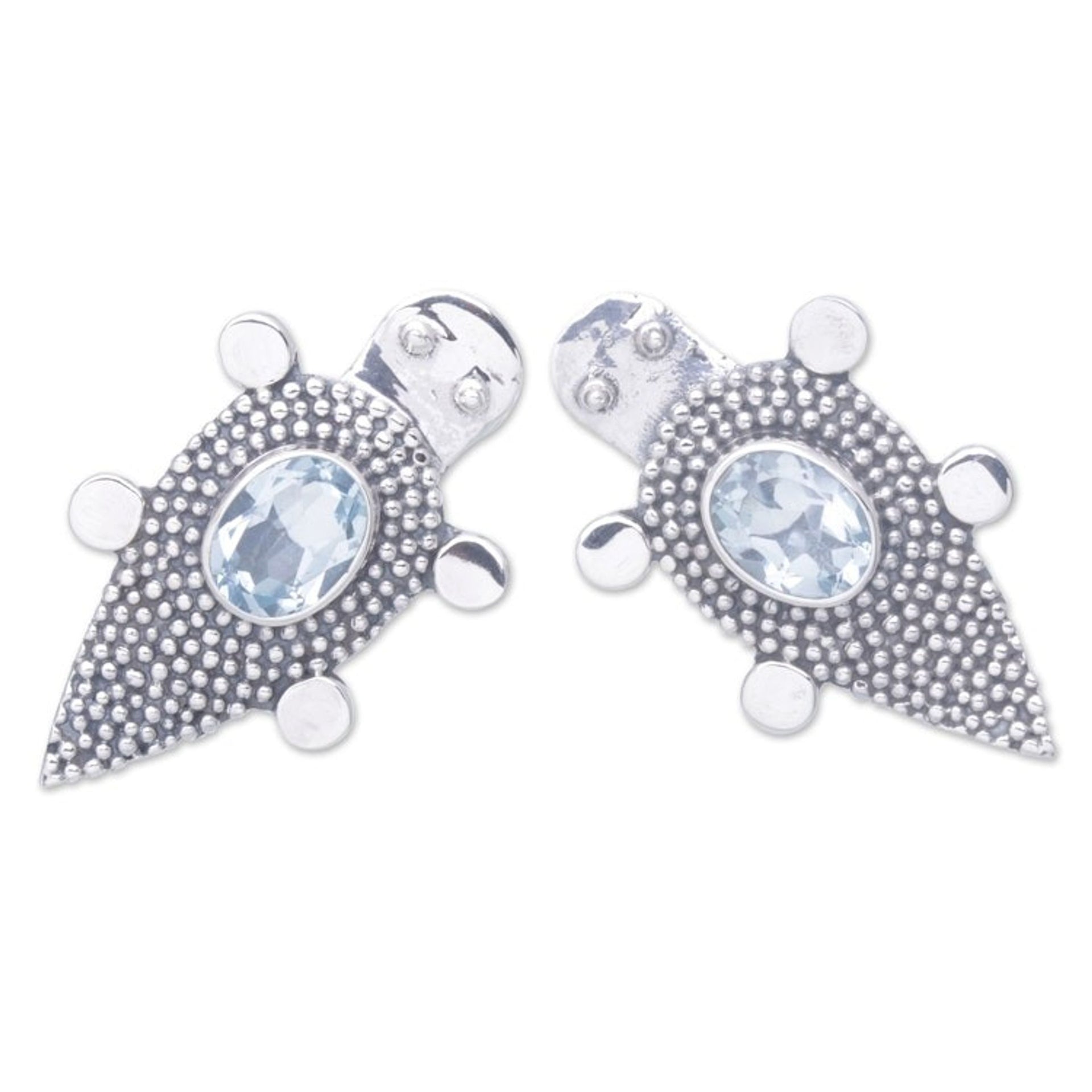 Sterling Silver Blue Topaz Tortoise Button Earrings 'Heaven's Tortoise'