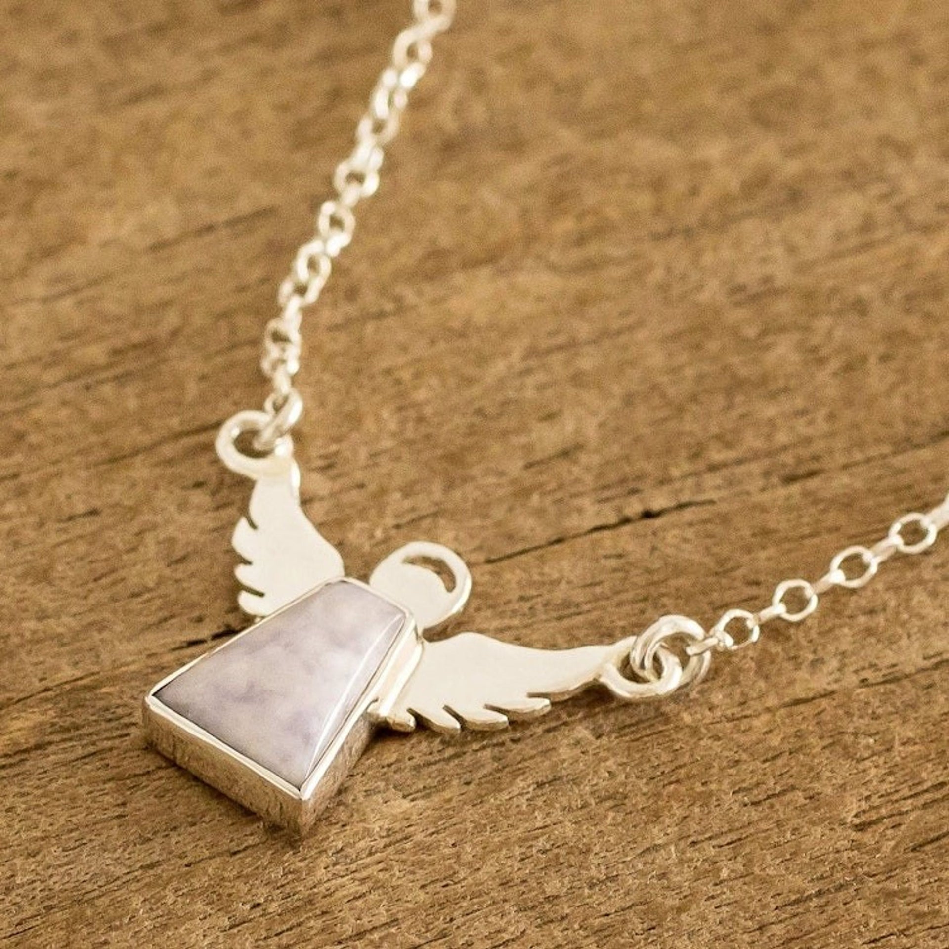 Sterling Silver Angel Pendant Necklace with Lavender Jade 'Cloud Angel'