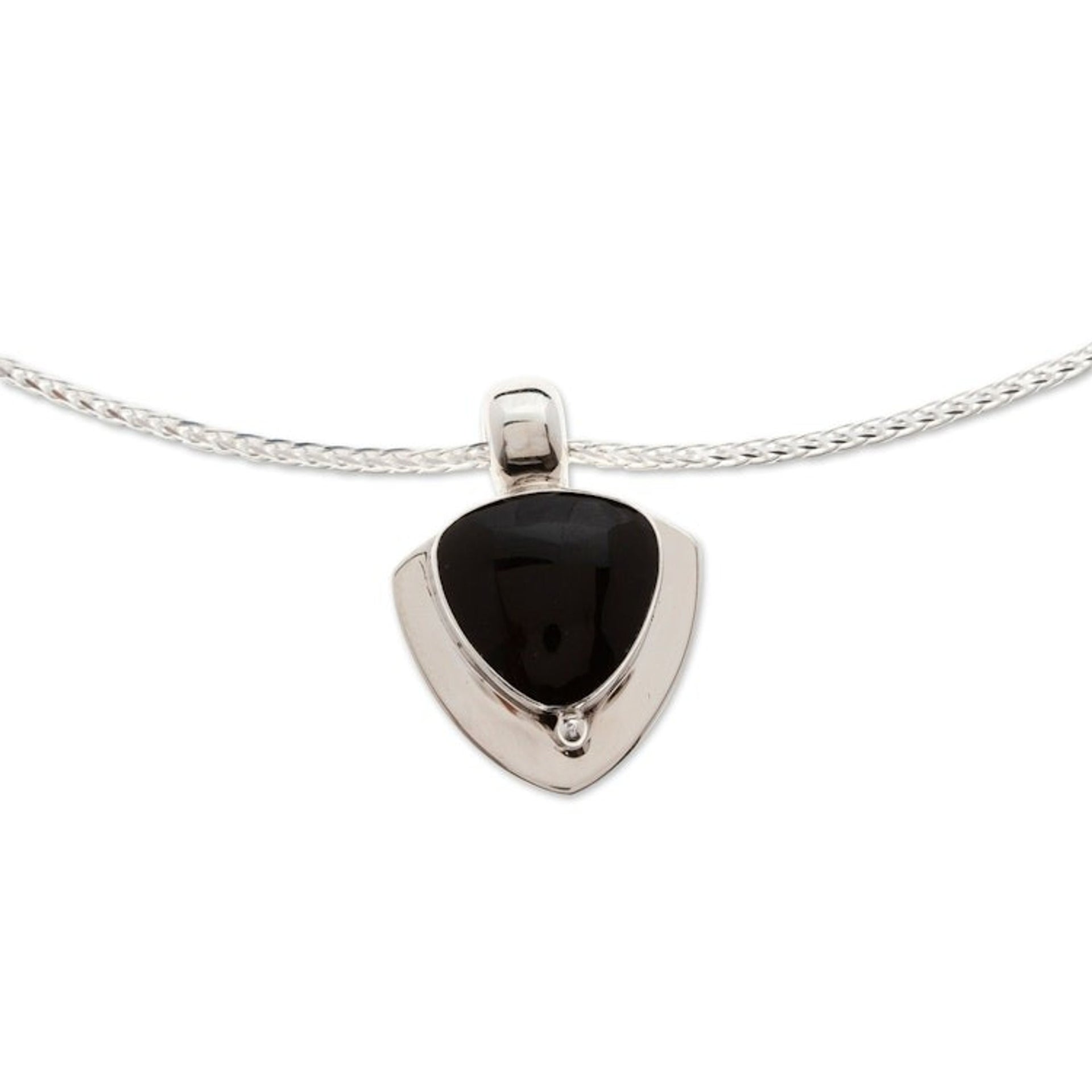 Handmade Obsidian Pendant Necklace in 950 Silver 'Taxco Triad'