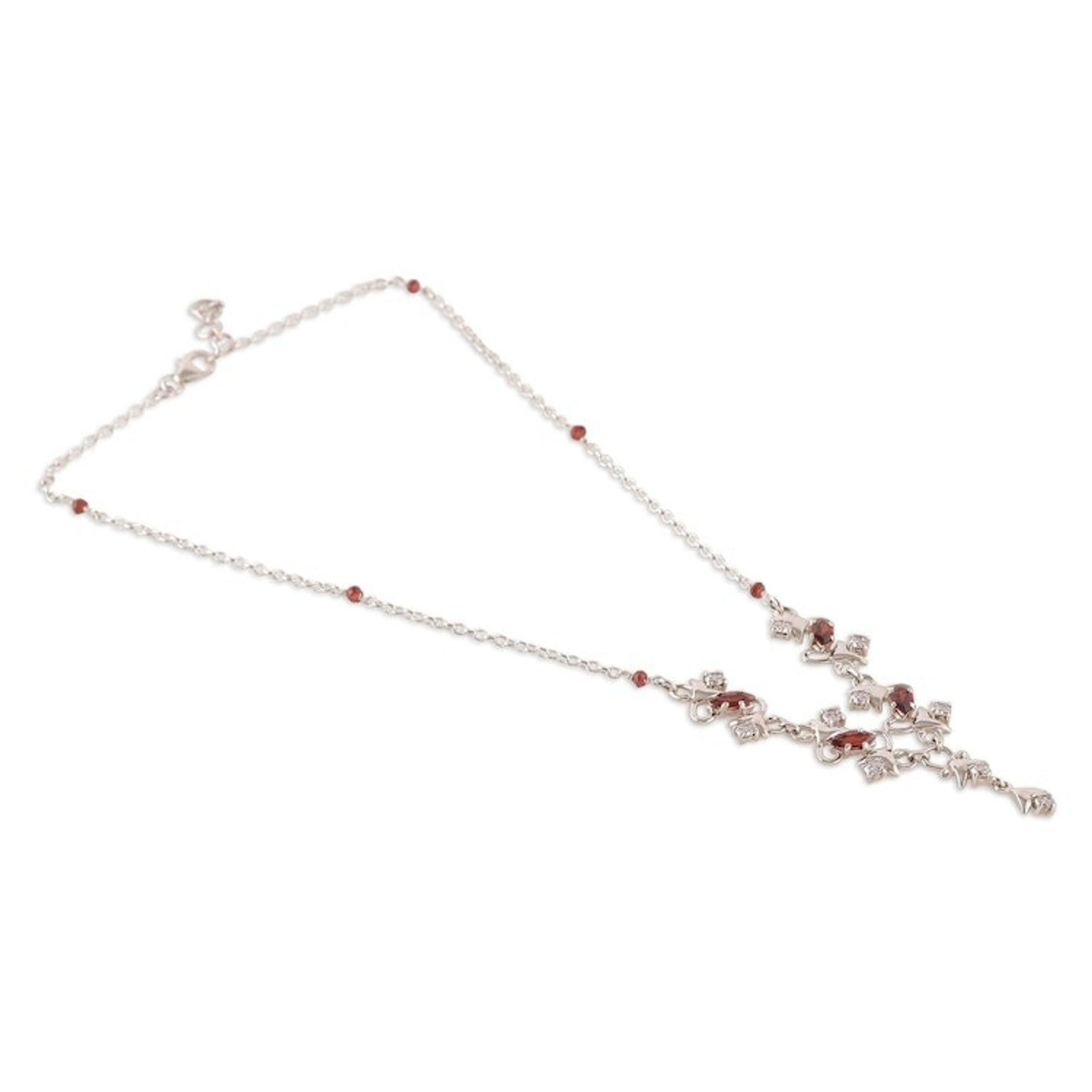4-Carat Garnet and Cubic Zirconia Y-Necklace Made in India 'Blooming Liaison'