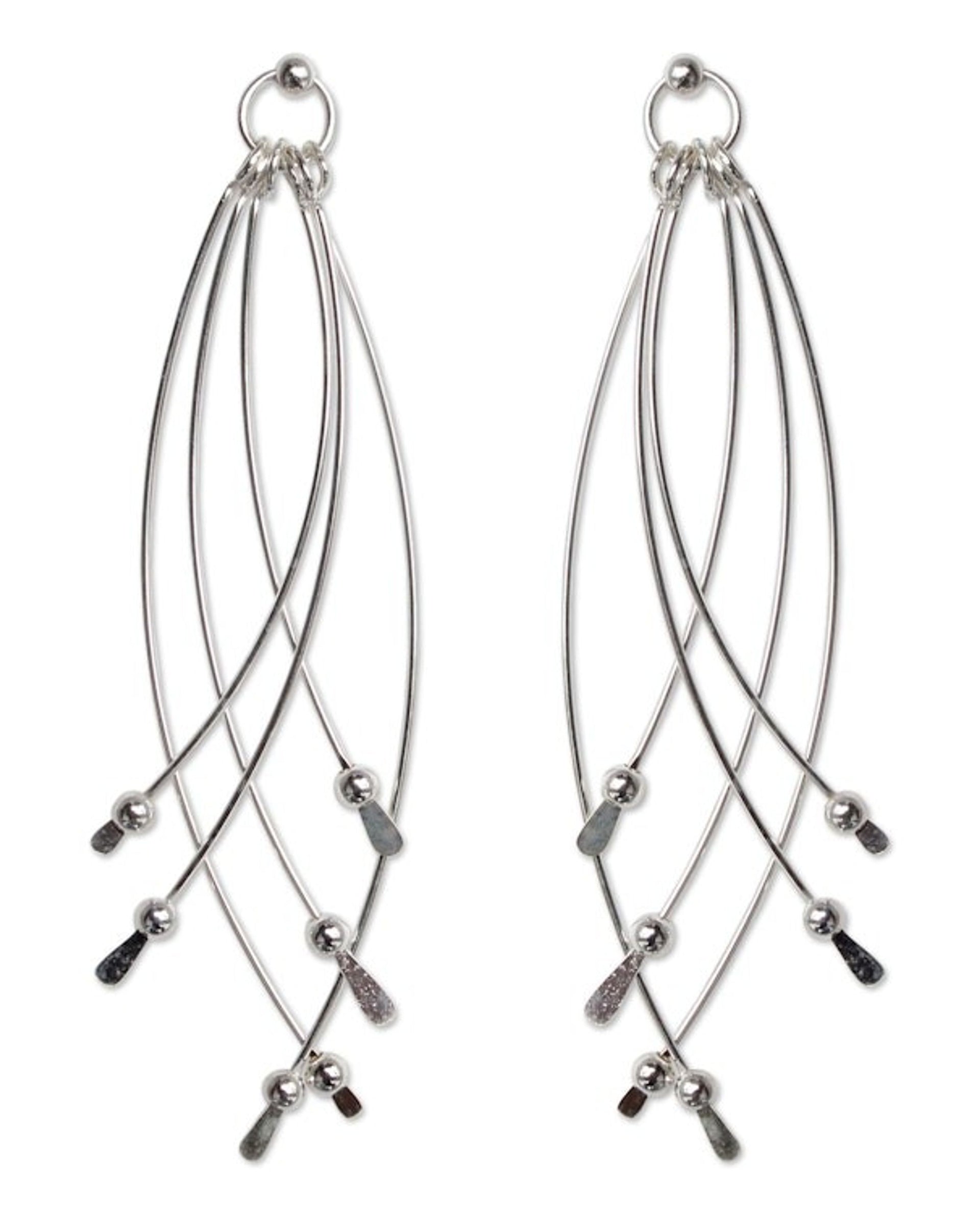 Handcrafted Sterling Silver Dangle Earrings 'Early Rain'