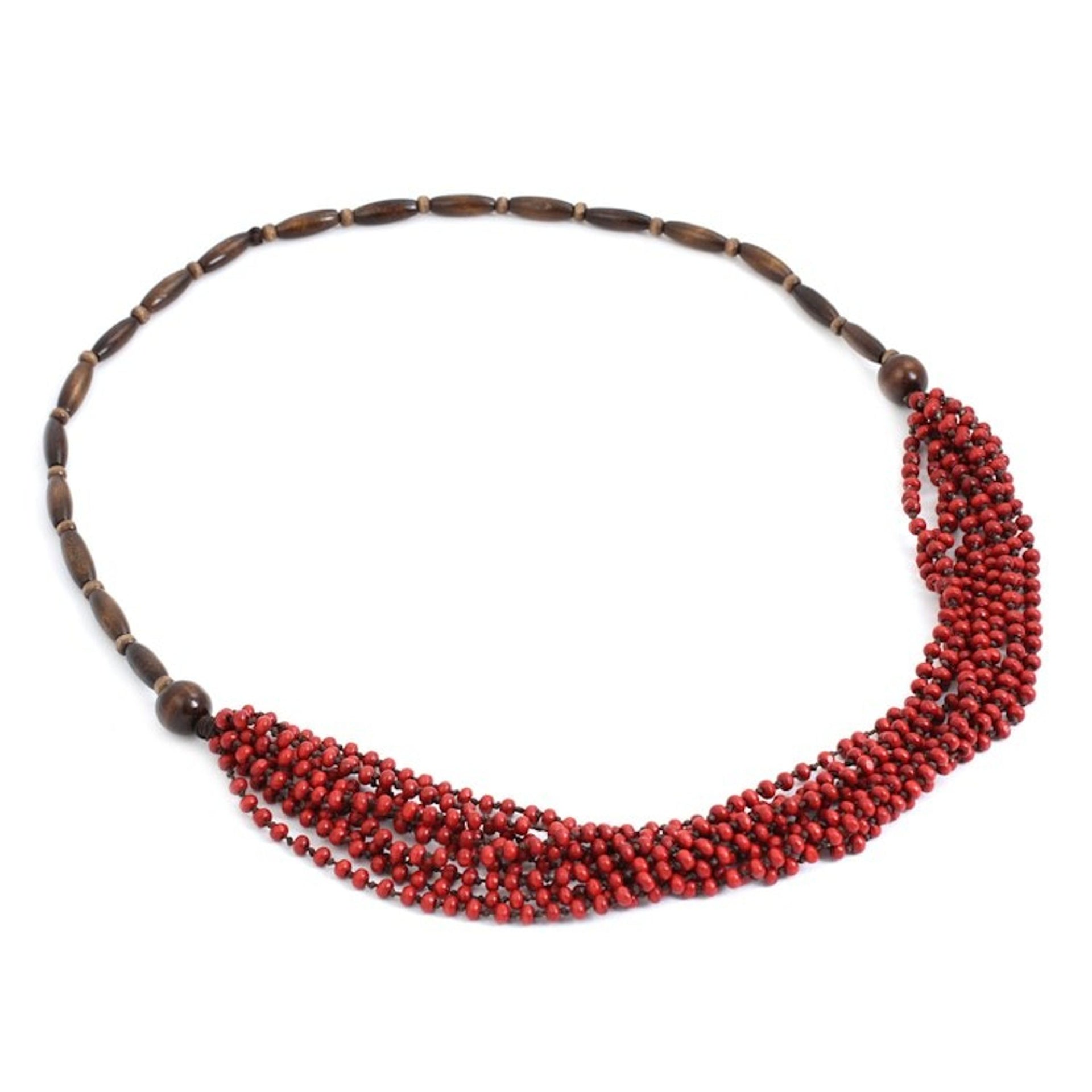 Handcrafted Wood Beaded Necklace 'Red Muse'