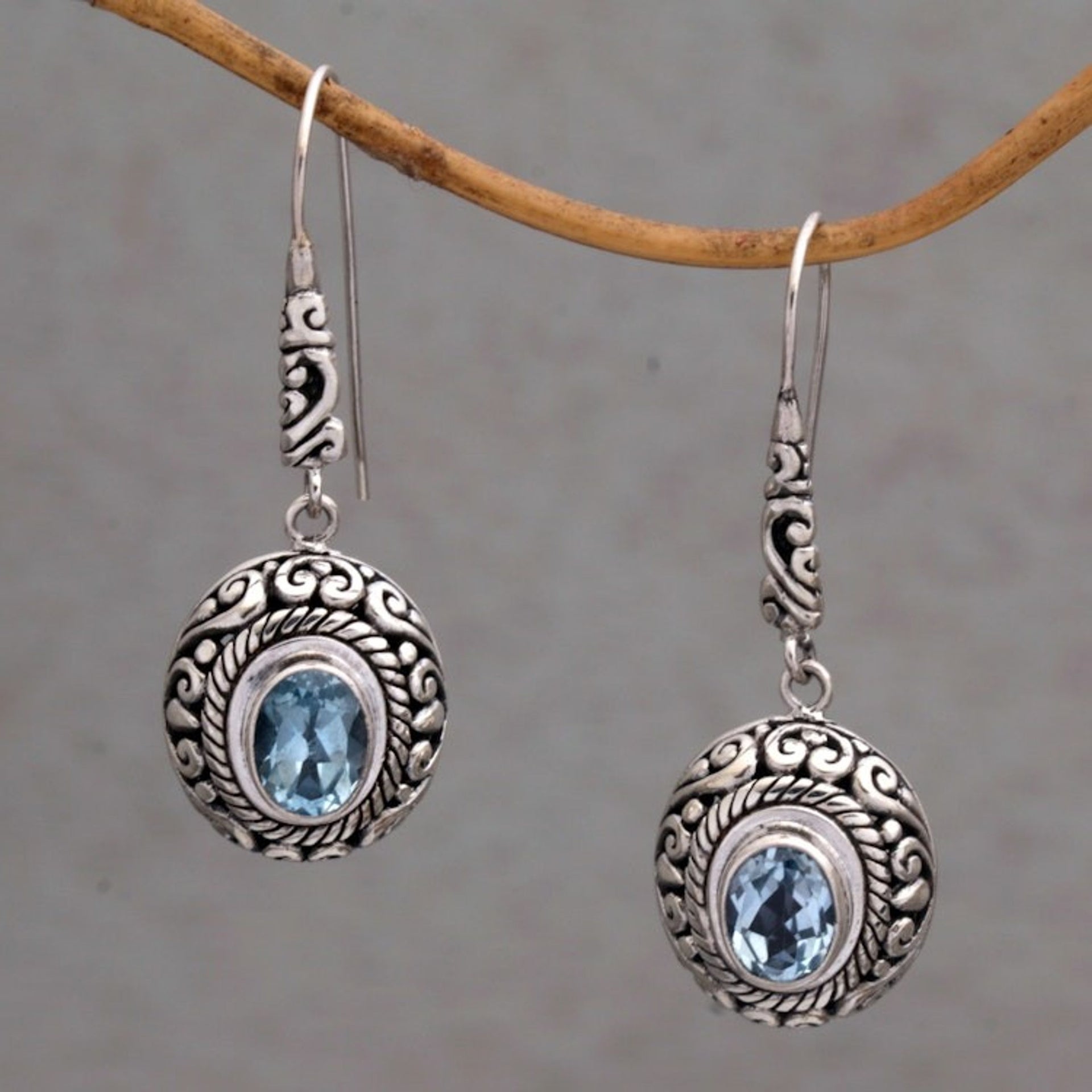 Handcrafted Blue Topaz and Sterling Silver Dangle Earrings 'Bright Wonder'
