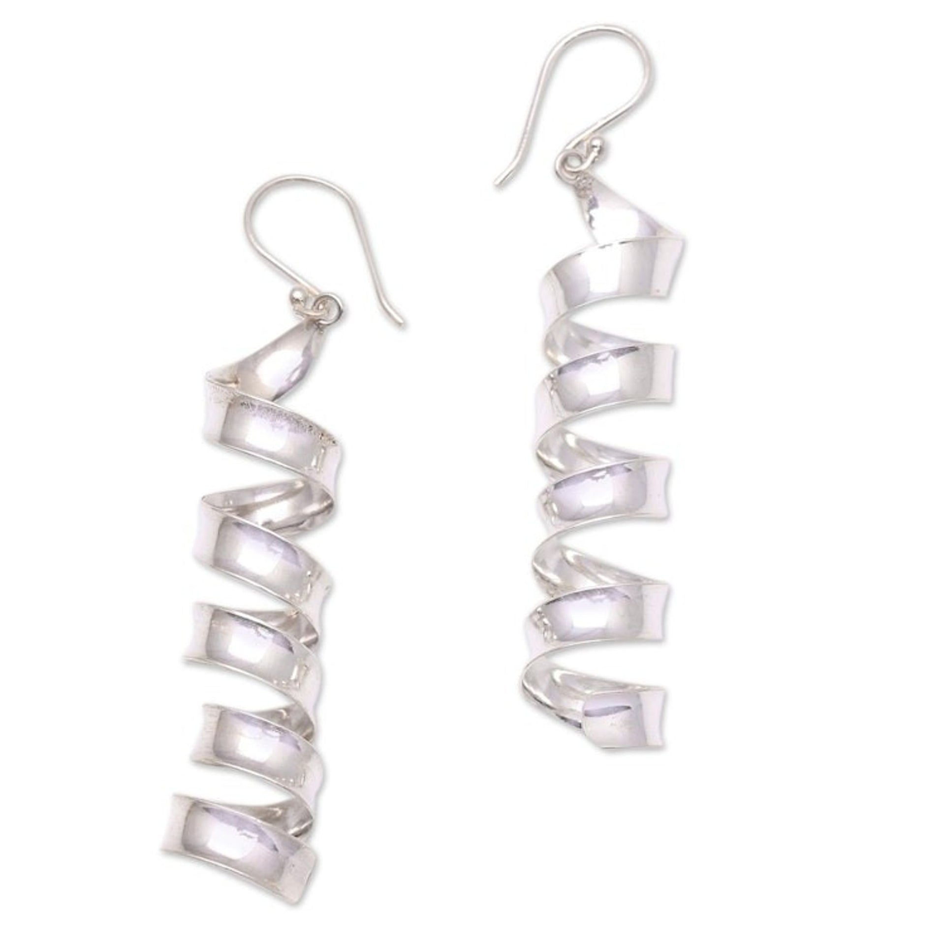 Spiral-Shaped Sterling Silver Dangle Earrings from Bali 'Spiral Shine'