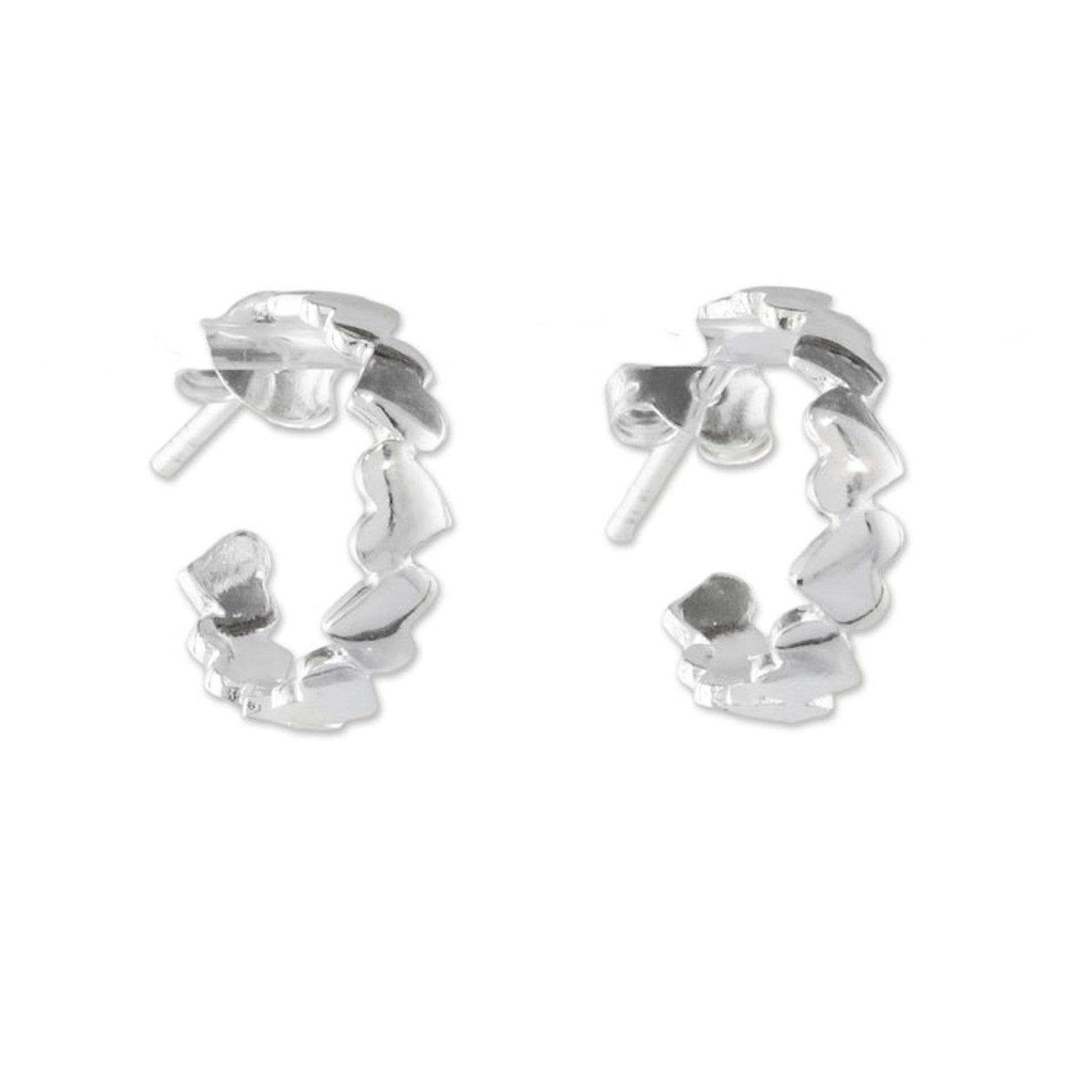 Sterling Silver Heart Half-Hoop Earrings from Thailand 'Heart Reflection'