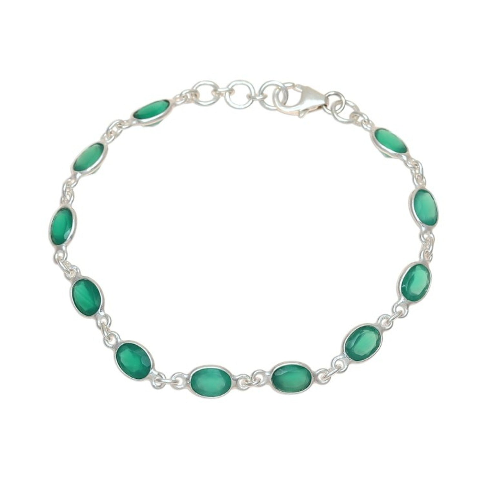 Green Onyx Tennis Bracelet from India 'Romantic Green'