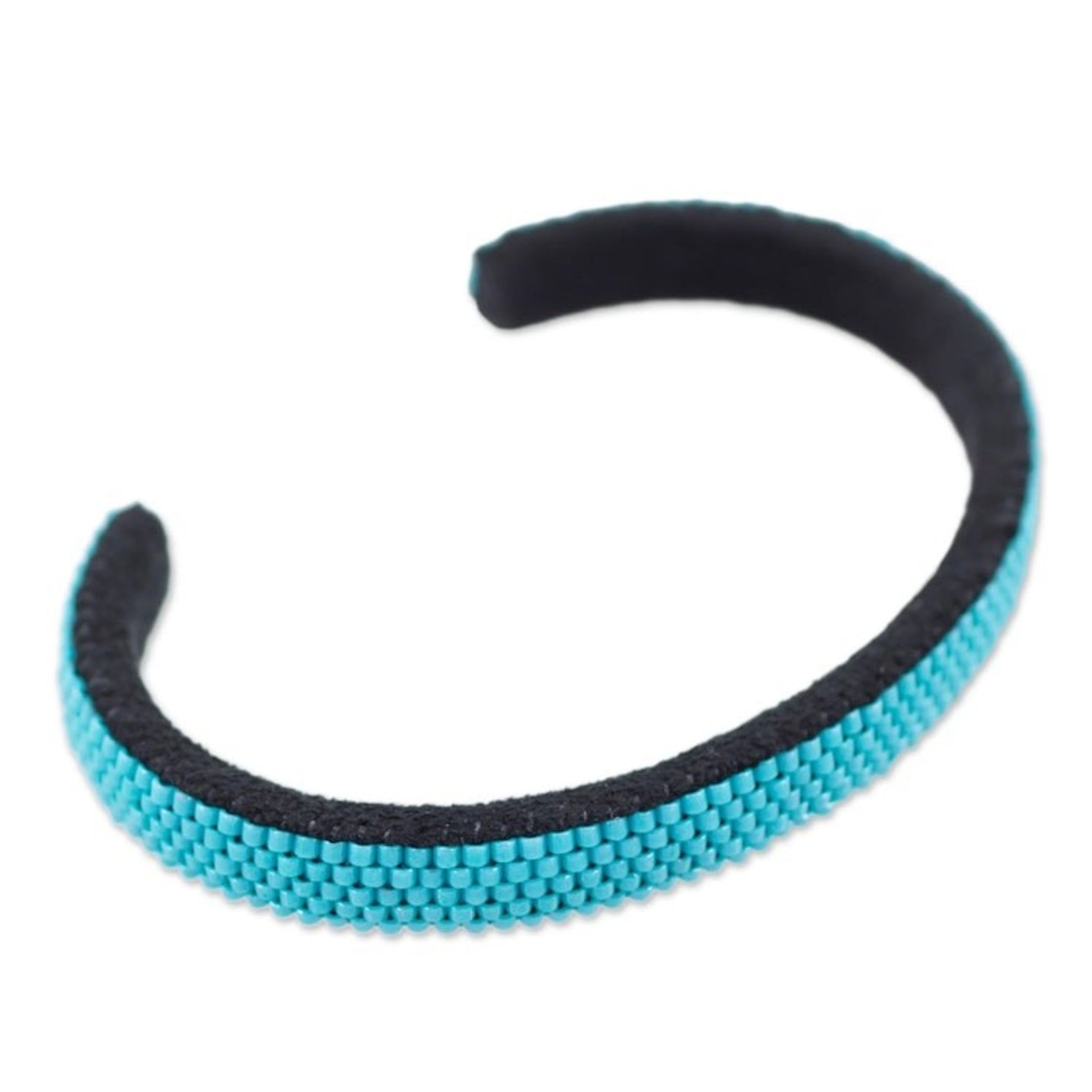 Glass Beaded Cuff Bracelet in Solid Blue from El Salvador 'Beautiful Horizon in Blue'