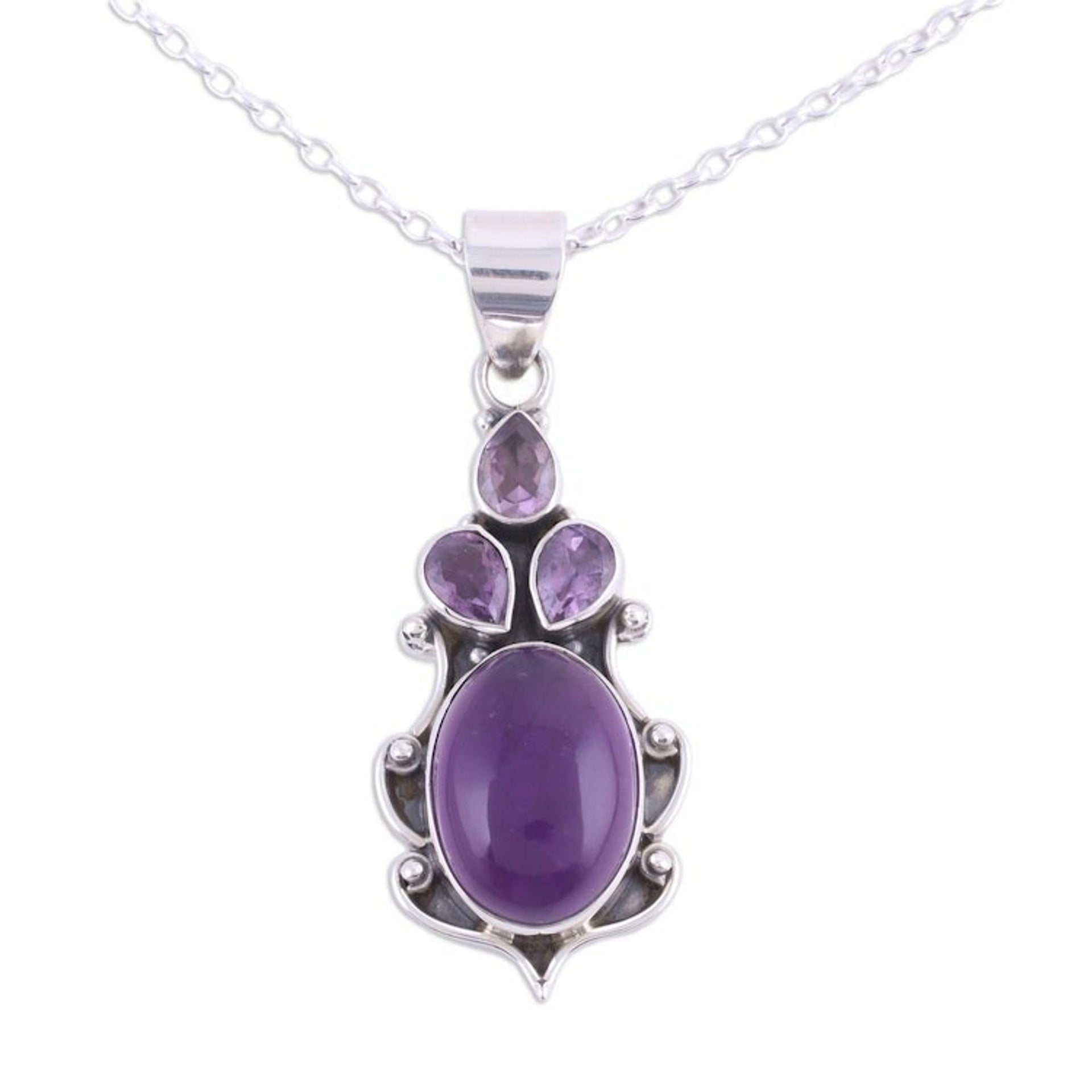 Amethyst and Sterling Silver Pendant Necklace from India 'Desirous Elegance'
