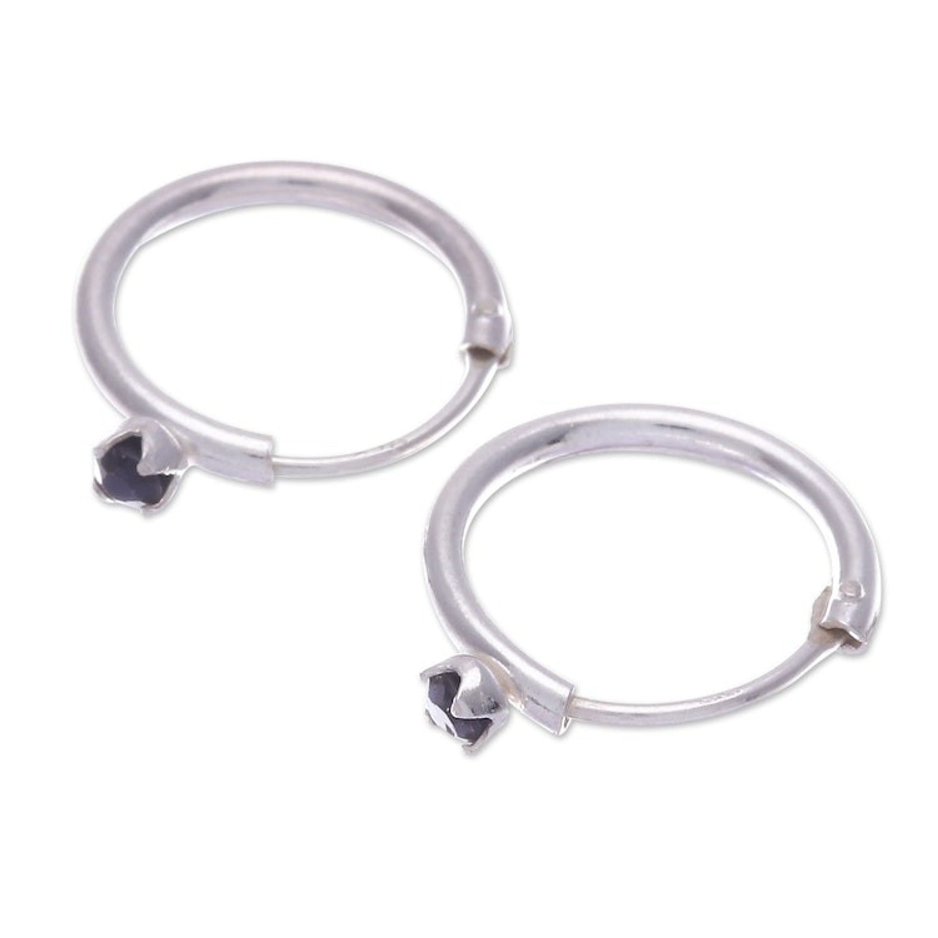 Polished Sterling Silver Hoop Earrings with Sapphire Gems 'The Eternal Prophecy'
