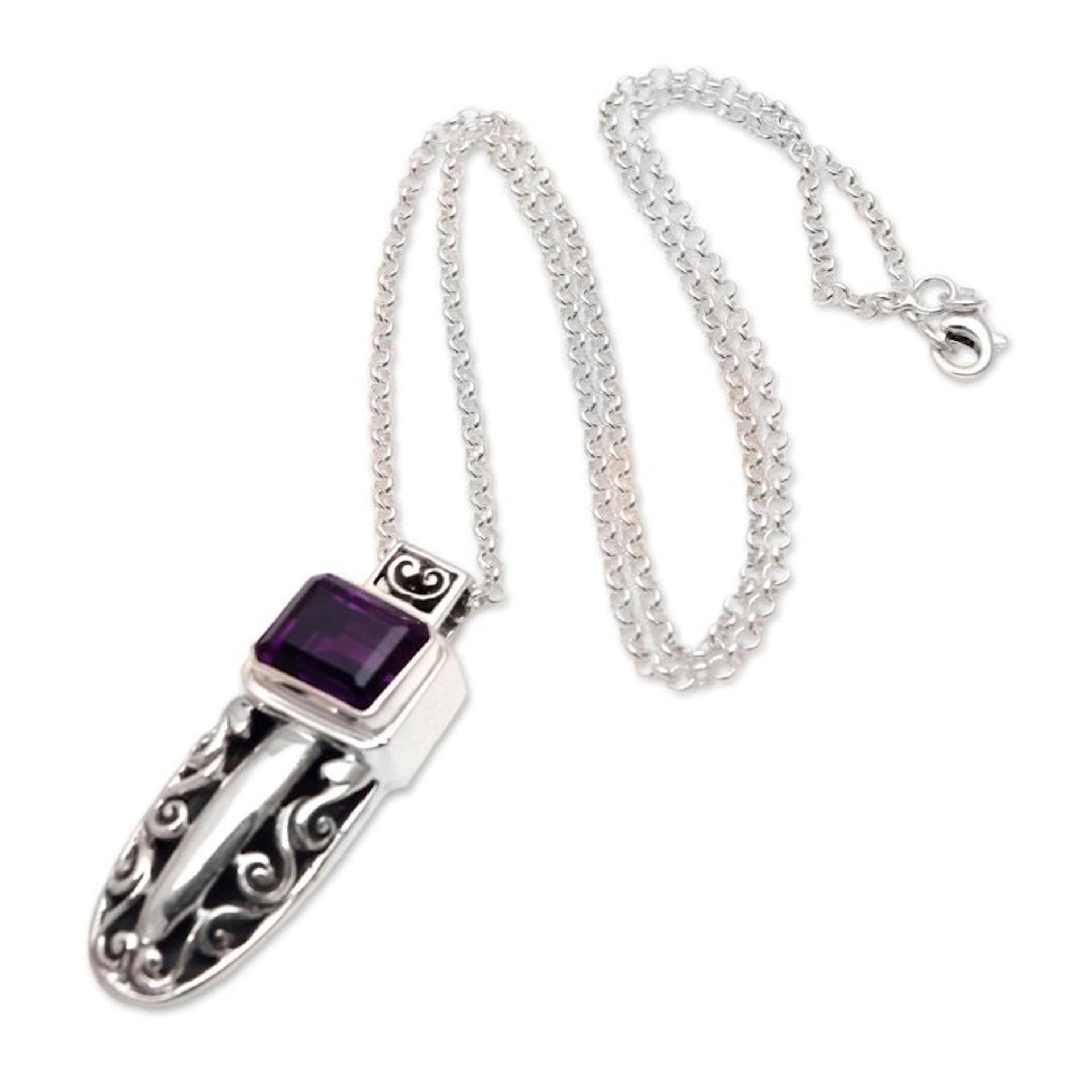 Faceted Amethyst Pendant Necklace from Bali 'Glittering Mystique'