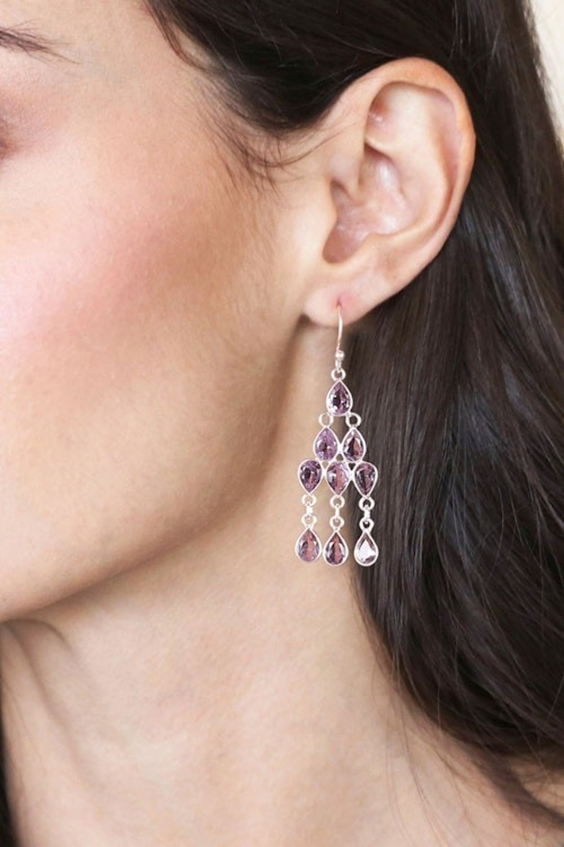 Classic 13-Carat Faceted Pear Amethyst Chandelier Earrings 'Lavender Cascade'