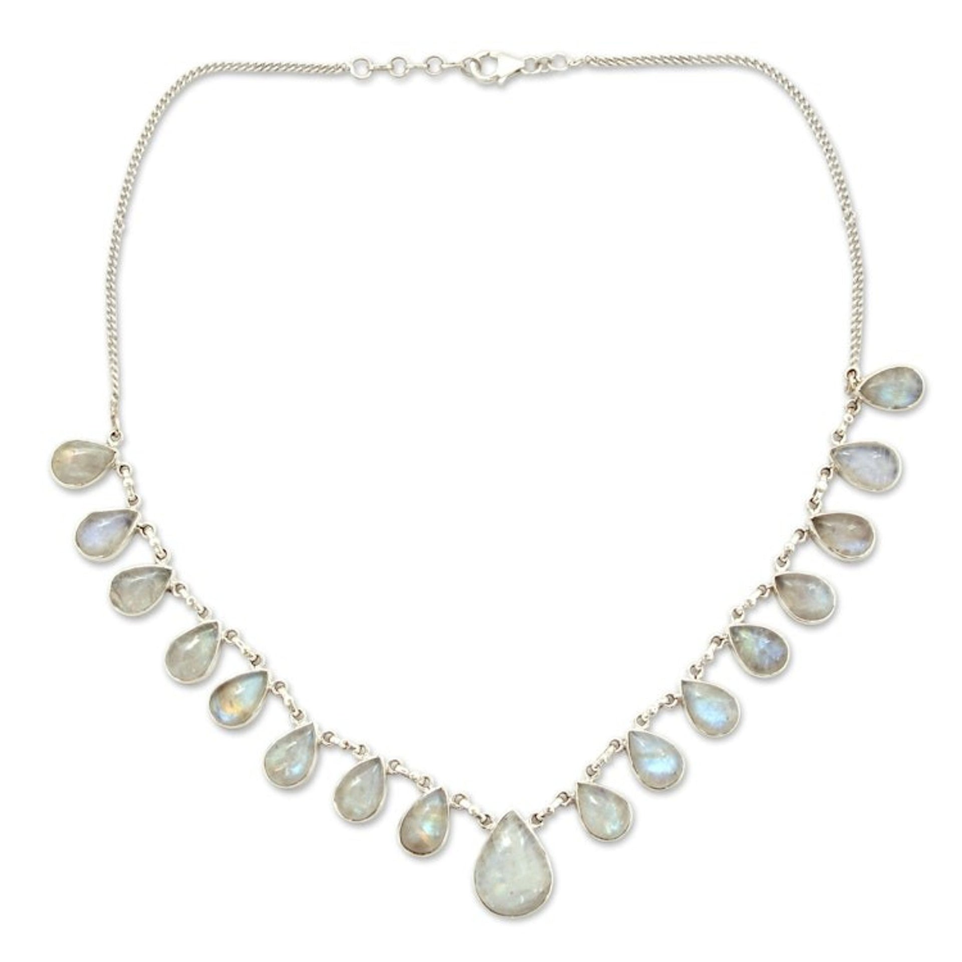 Hand Made Moonstone Jewelry Sterling Silver Necklace 'Luminous Light'