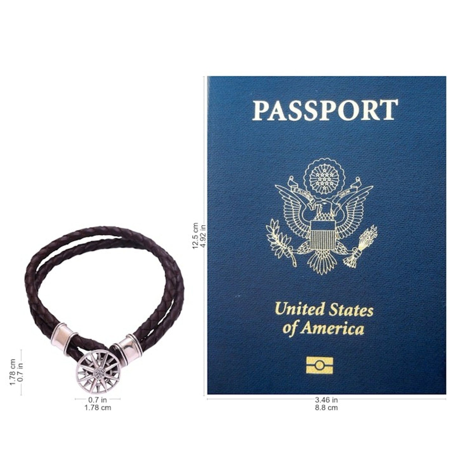 Leather Braided Cord Bracelet with a Sterling Silver Compass 'True North'