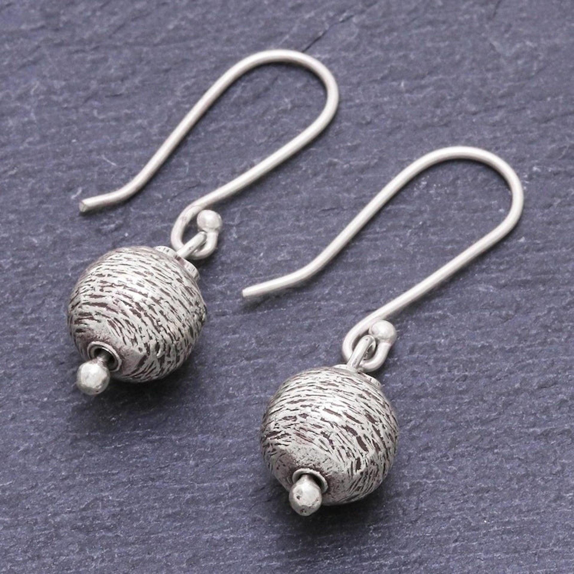Artisan Made Sterling Silver Dangle Earrings 'Future Earth'