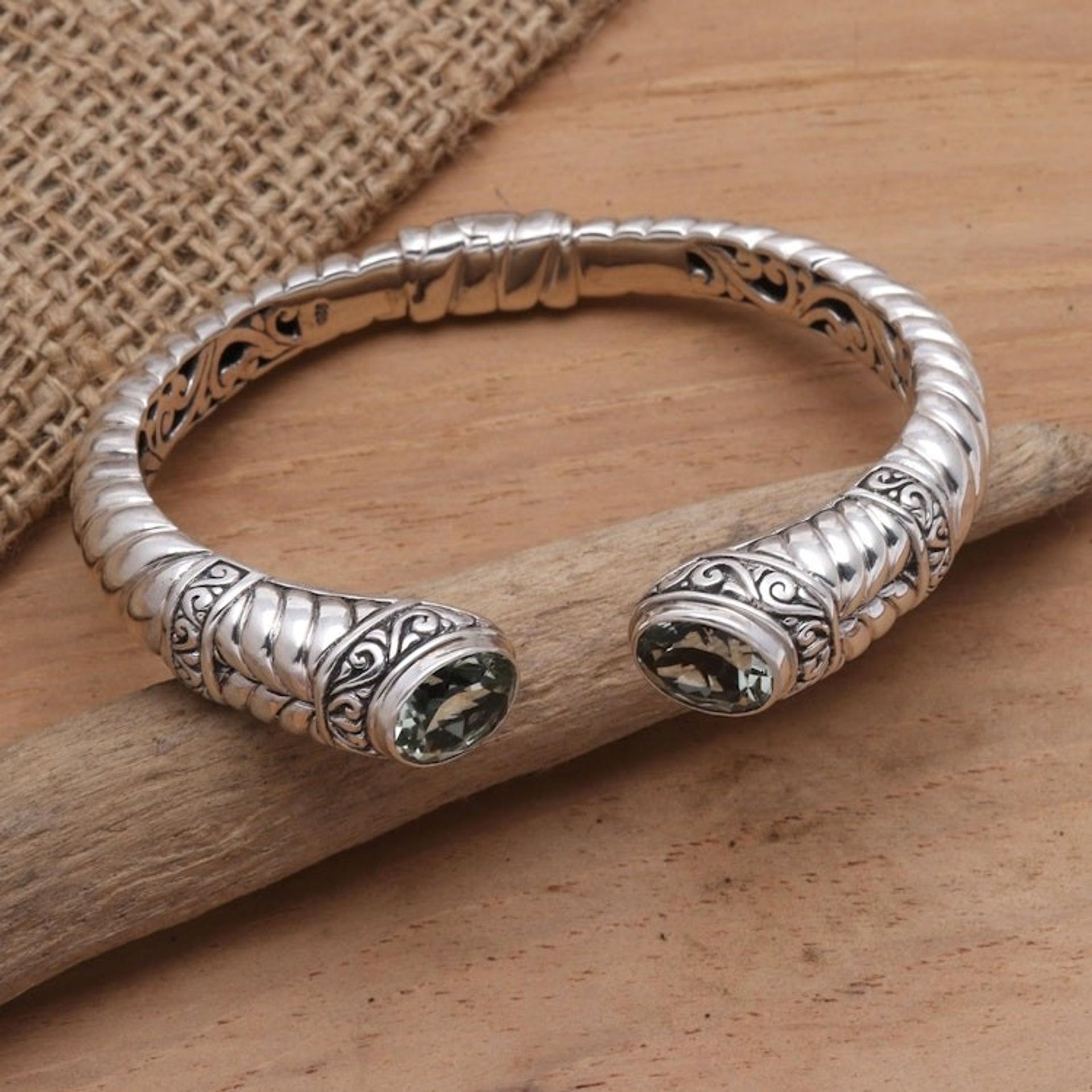 Sterling Silver and Prasiolite Cuff Bracelet 'Wish'