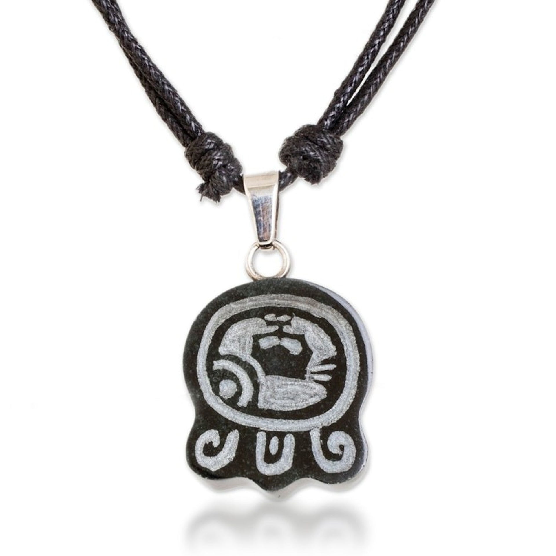 Jade Long Pendant Necklace with Mayan Balance Nahual Design 'Mayan Balance'