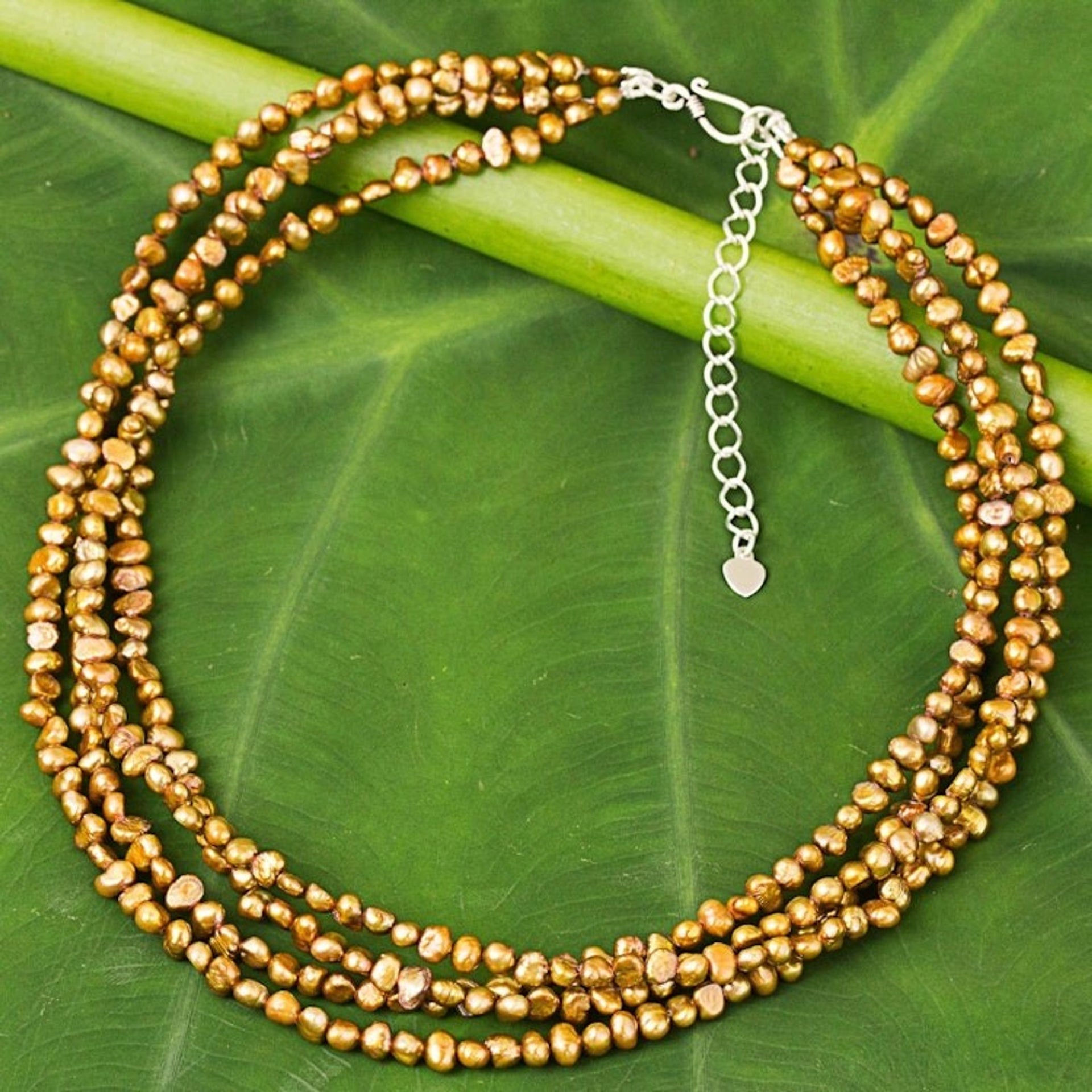 Thai Four-Strand Cultured Pearl Necklace in Golden Brown 'Golden Brown Nuggets'
