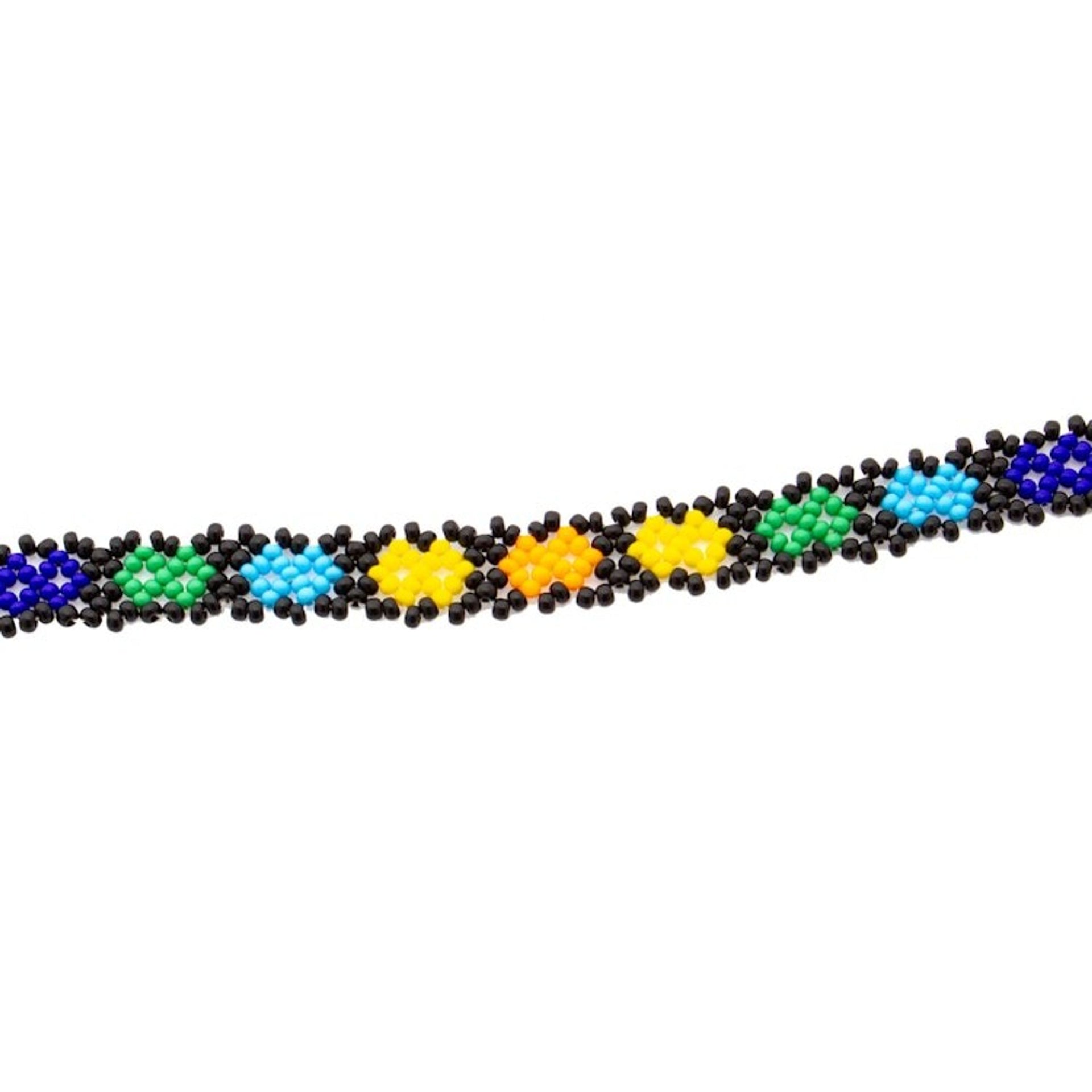 Floral Design Huichol Glass Beaded Necklace from Mexico 'Large Huichol Flower'