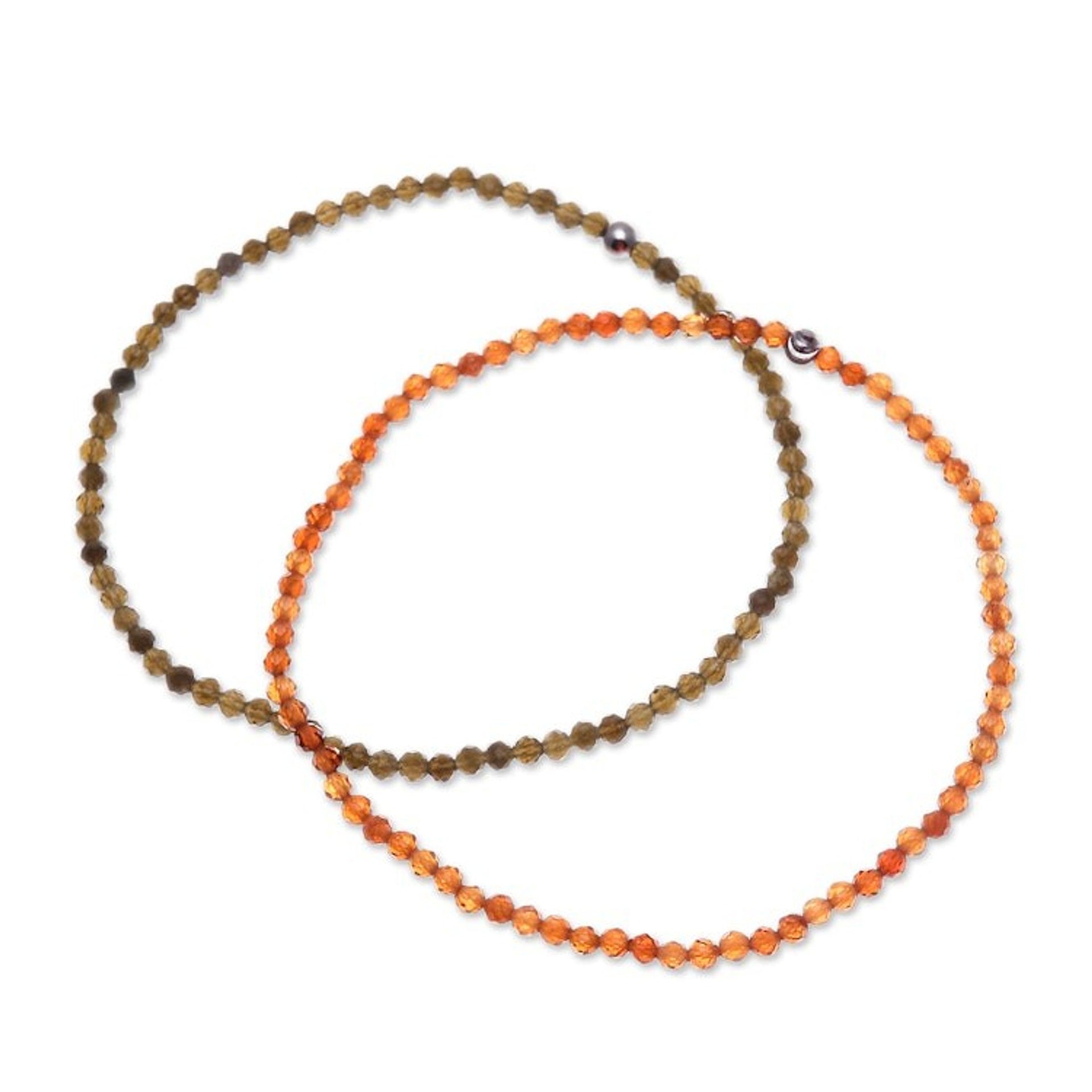 2 Thai-Made Moonstone Chalcedony Beaded Stretch Bracelets 'Double Vibrancy'